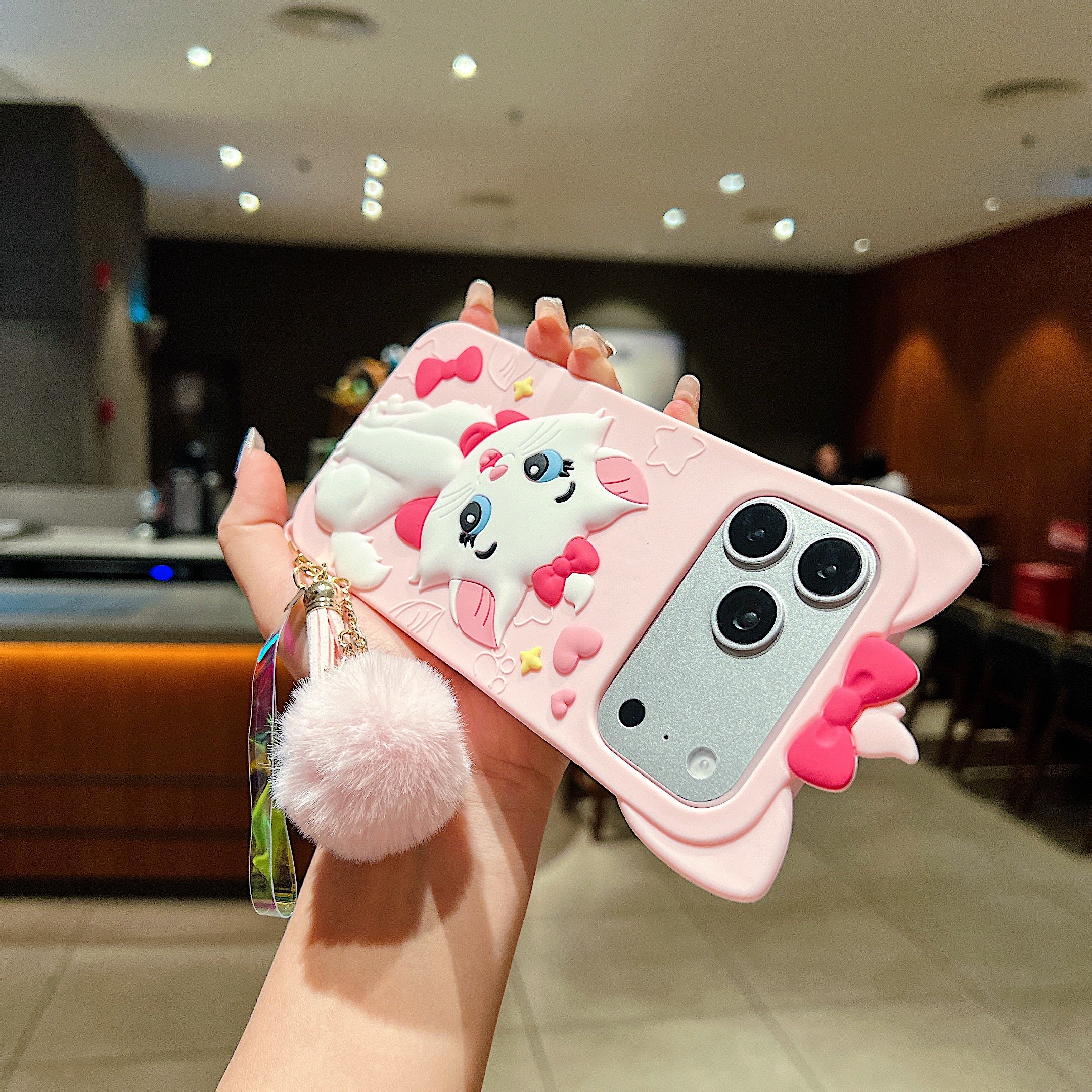 Meow’s Pink Puffy Ribbon Charm Silicone Phone Cases For iPhone