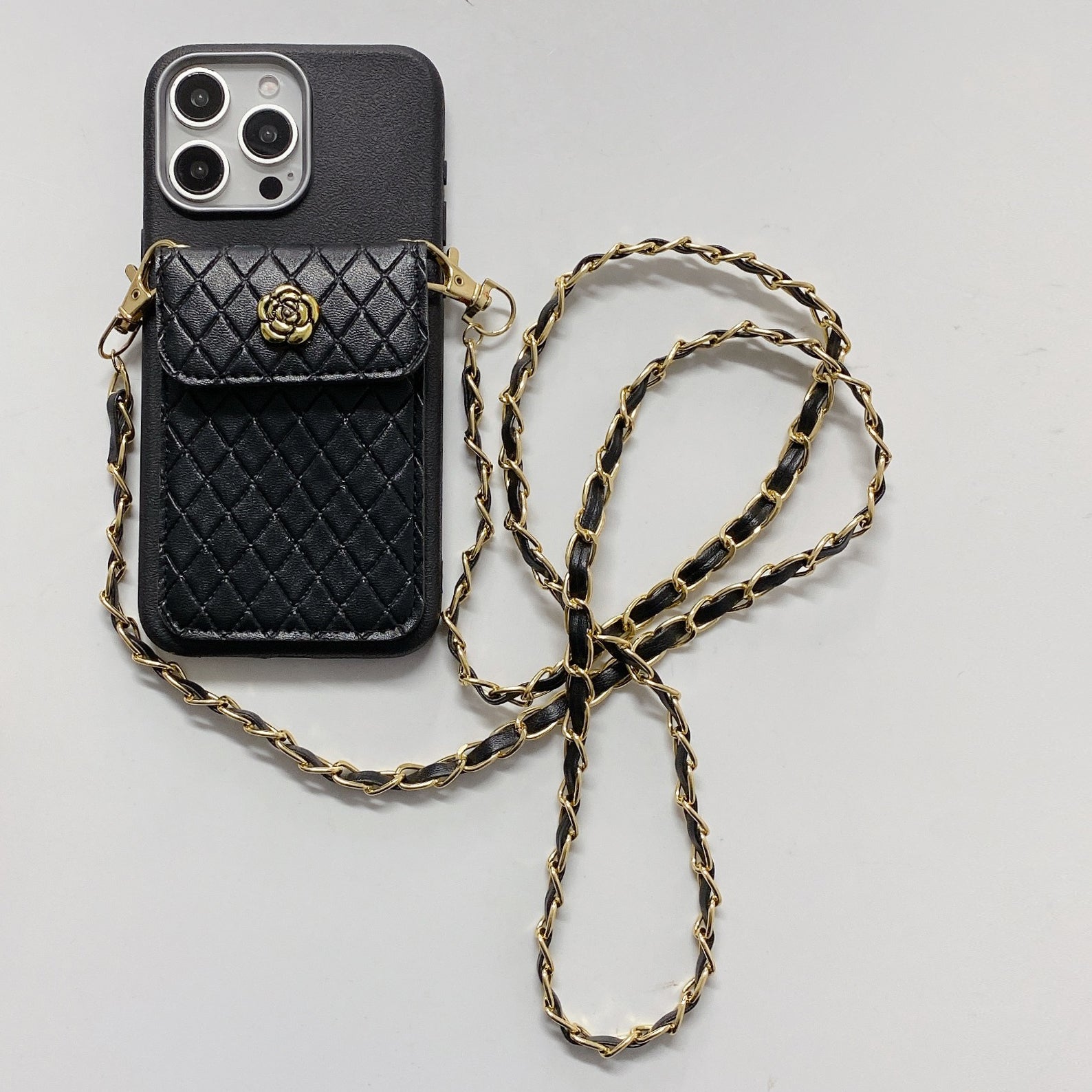 Black Crossbody With Golden Sling Silicone Phone Case For iPhone