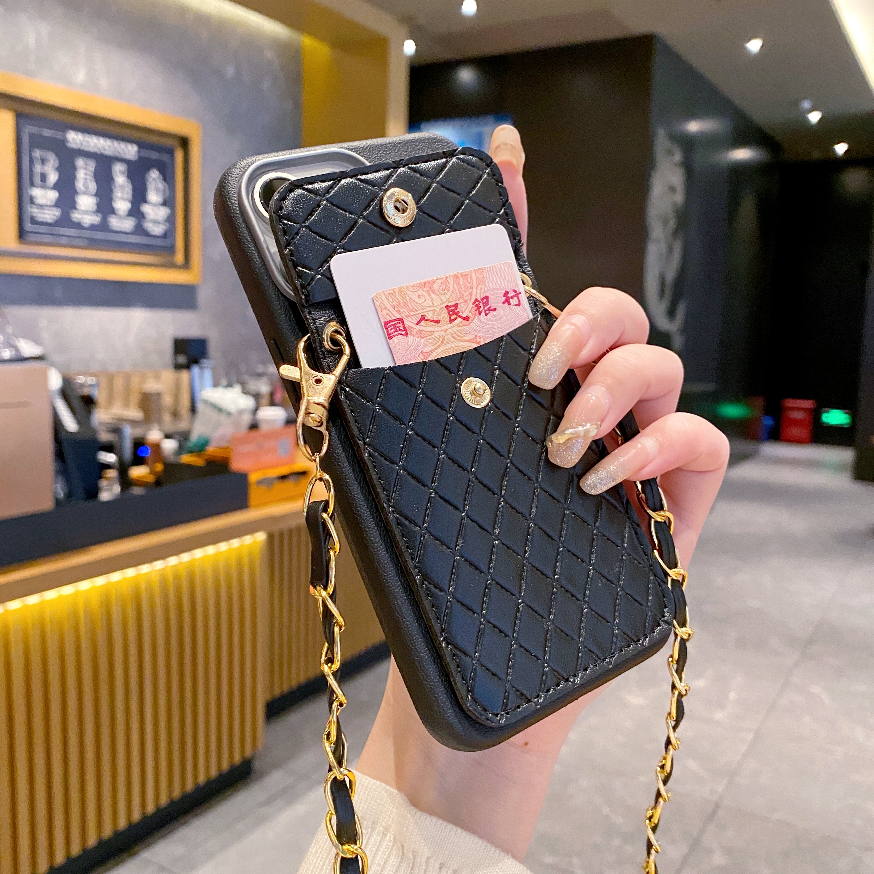 Black Crossbody With Golden Sling Silicone Phone Case For iPhone