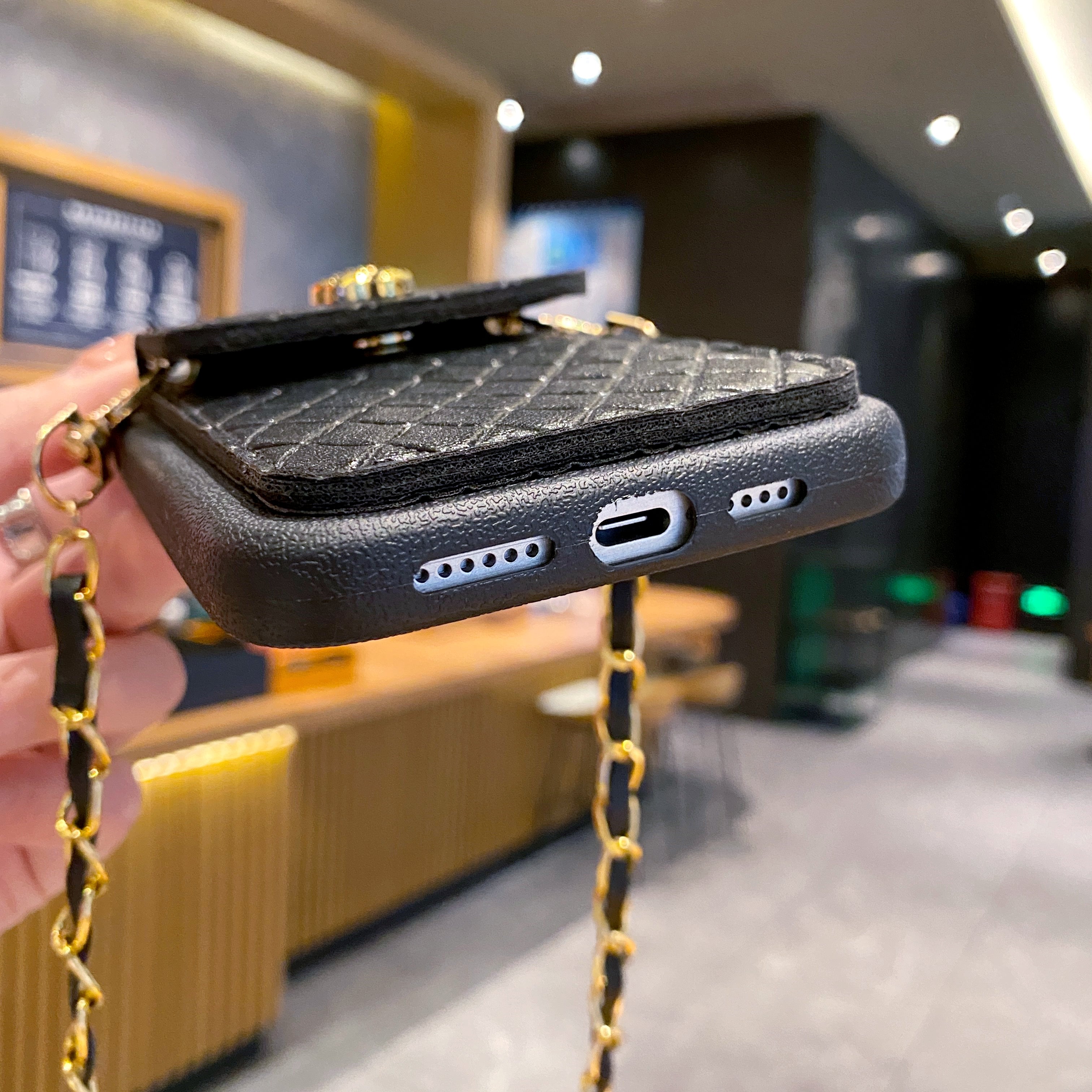 Black Crossbody With Golden Sling Silicone Phone Case For iPhone