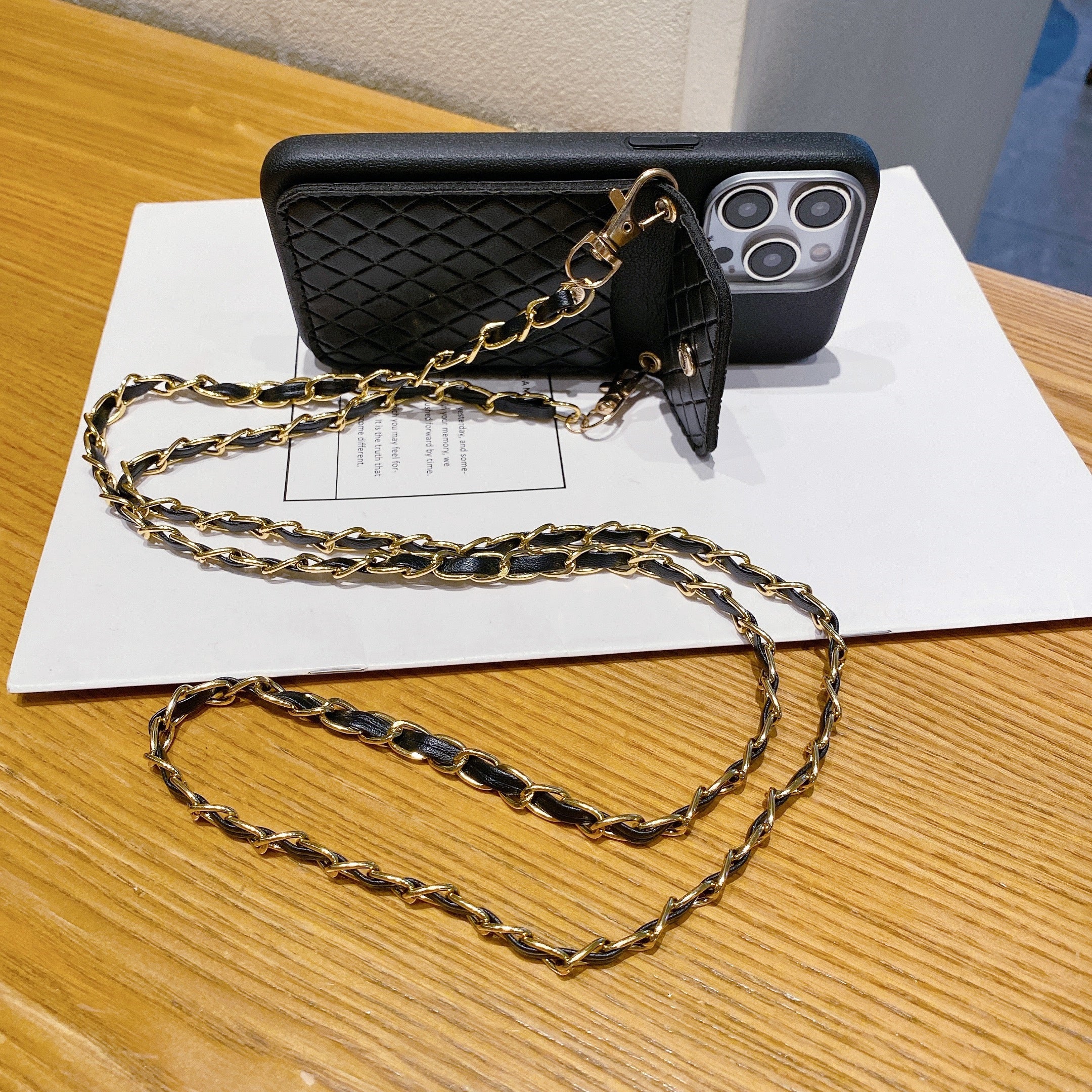 Black Crossbody With Golden Sling Silicone Phone Case For iPhone