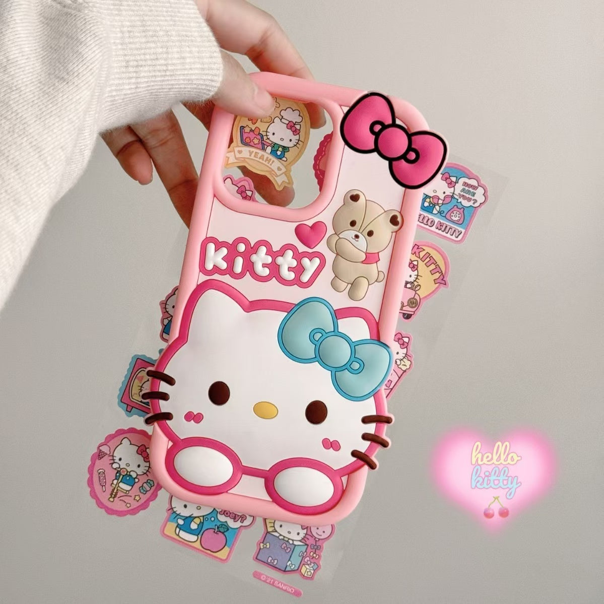 Kitty & Teddy Bear Bow Silicone Phone Case For iPhone