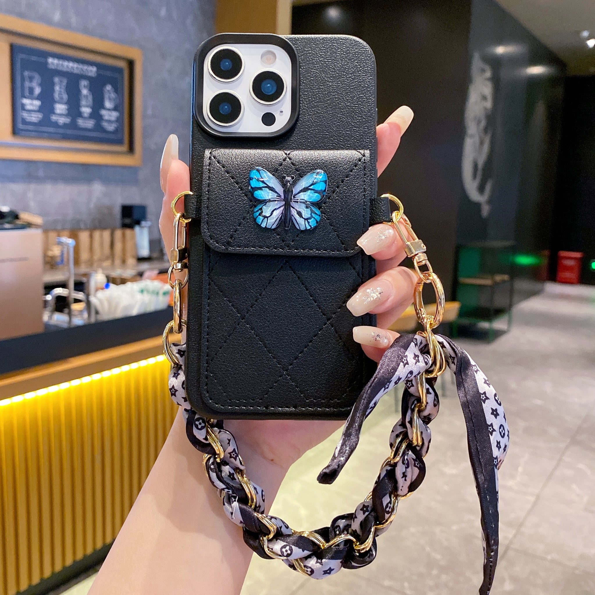 Noir Pocket Butterfly Charm Sling Silicone Phone Cases For iPhone