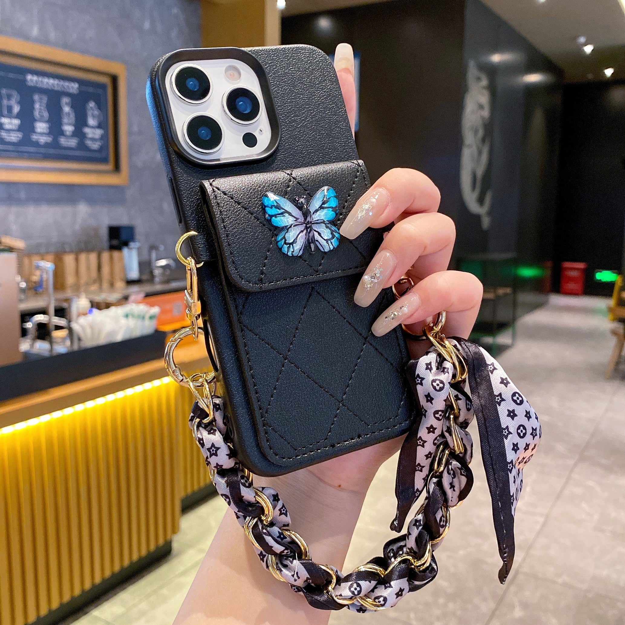 Noir Pocket Butterfly Charm Sling Silicone Phone Cases For iPhone