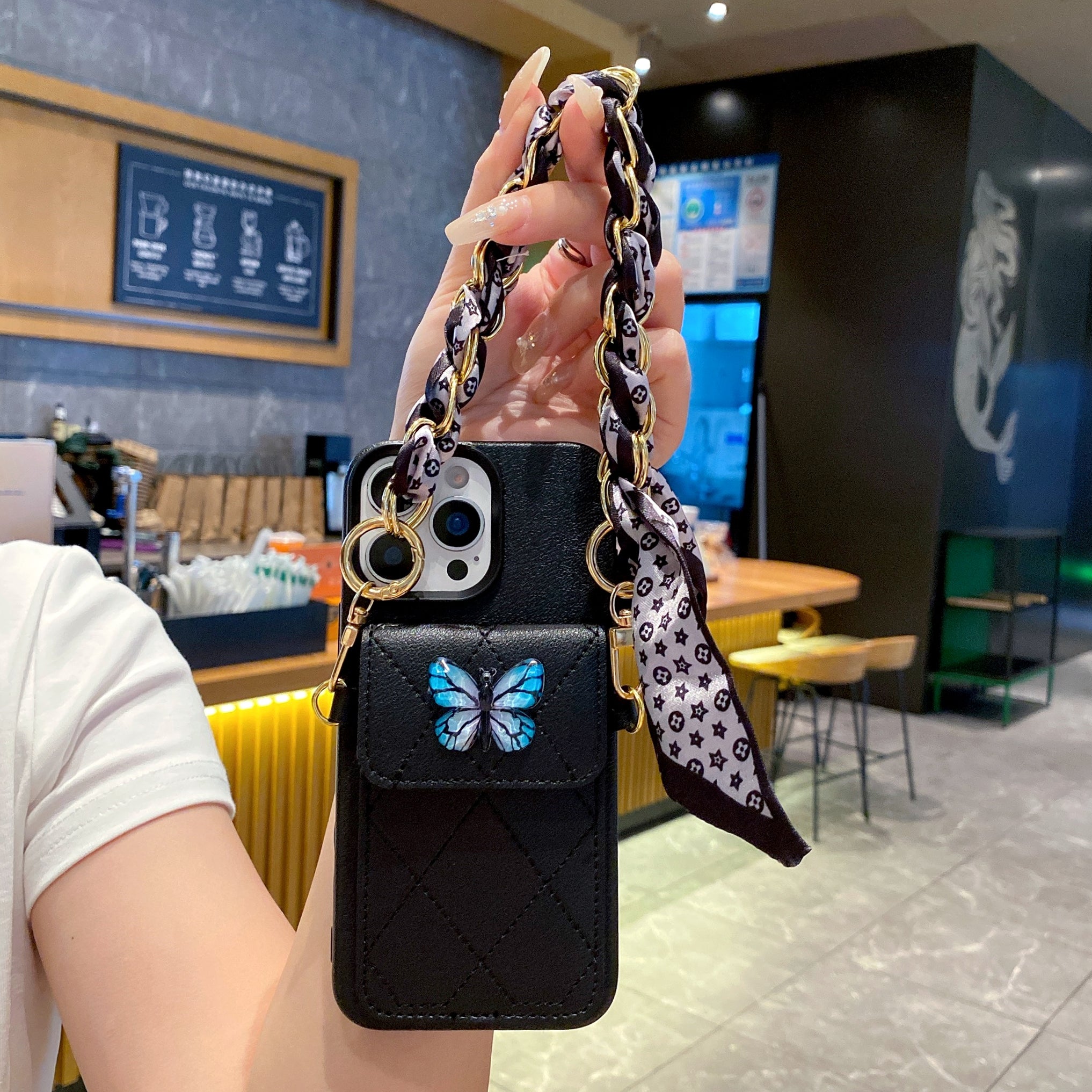 Noir Pocket Butterfly Charm Sling Silicone Phone Cases For iPhone
