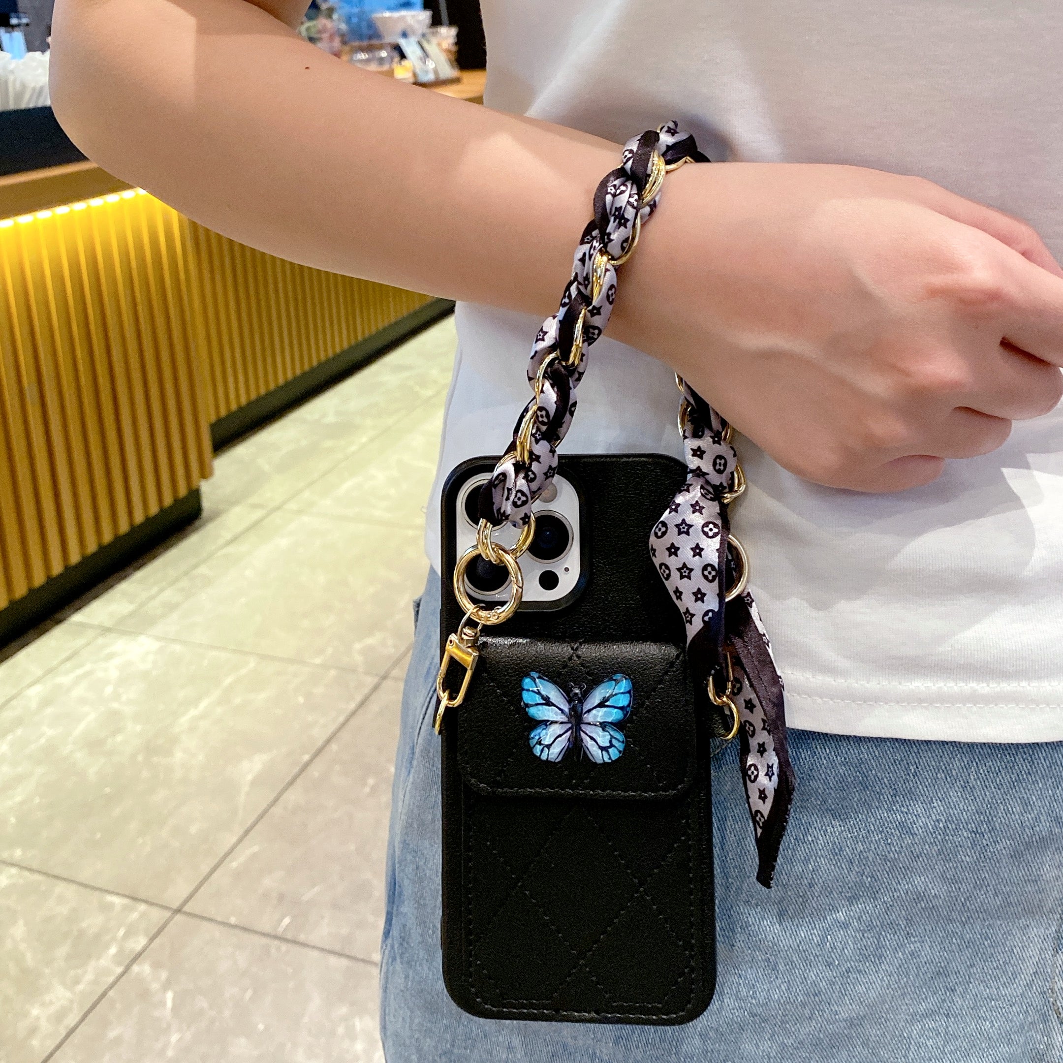 Noir Pocket Butterfly Charm Sling Silicone Phone Cases For iPhone