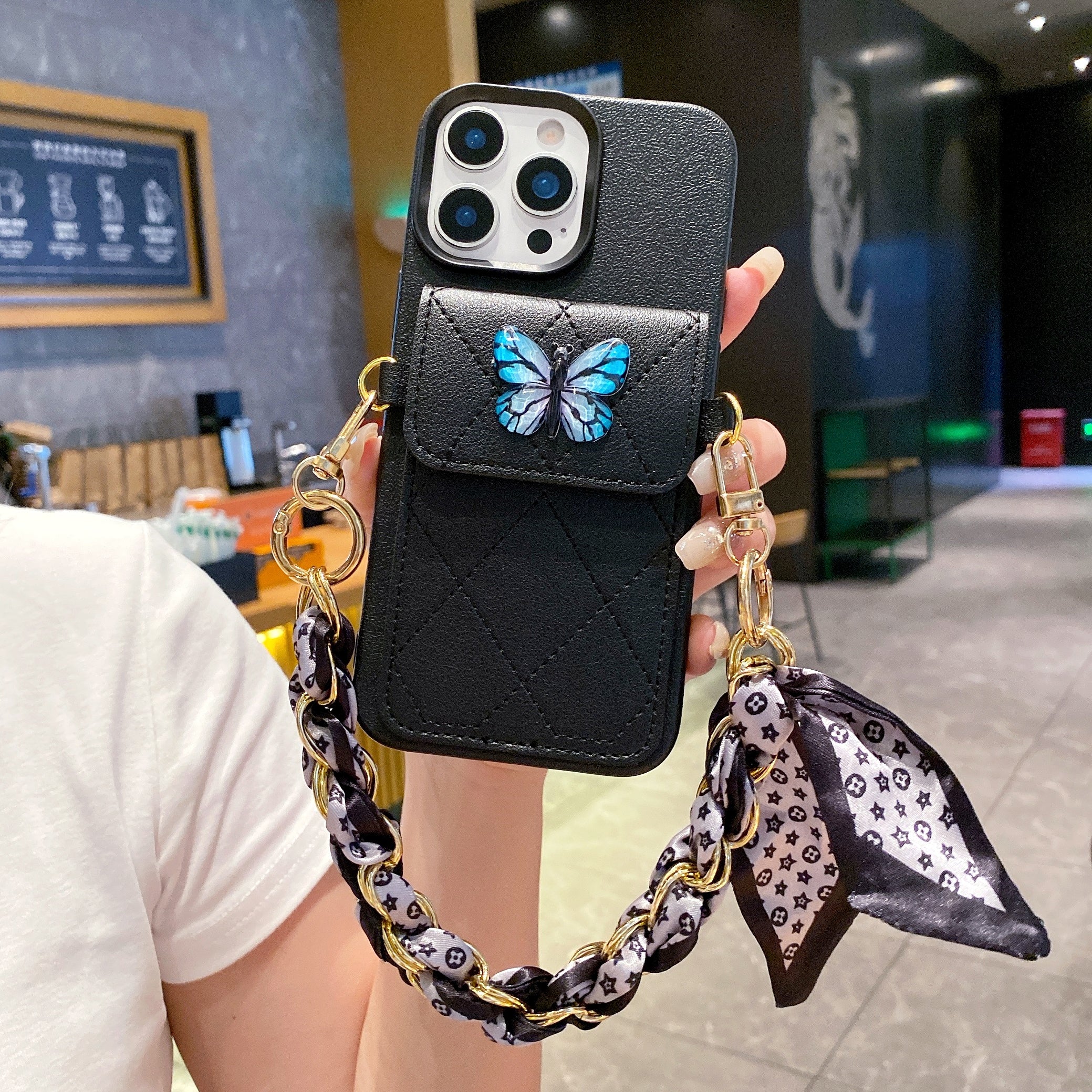 Noir Pocket Butterfly Charm Sling Silicone Phone Cases For iPhone
