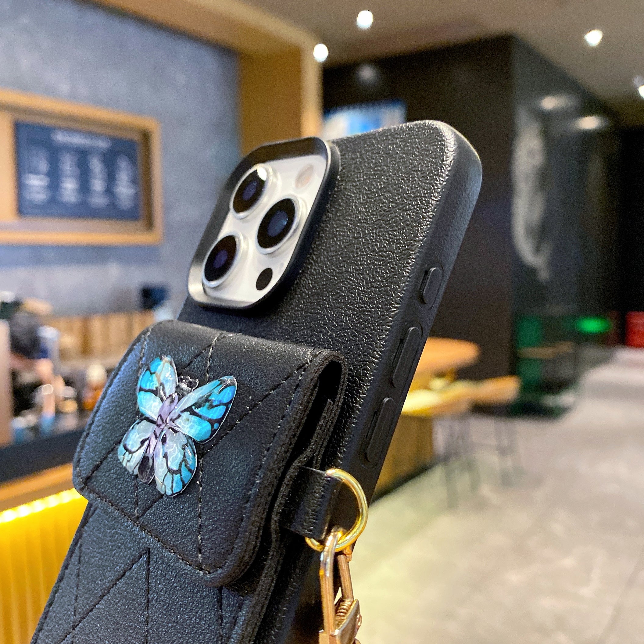 Noir Pocket Butterfly Charm Sling Silicone Phone Cases For iPhone