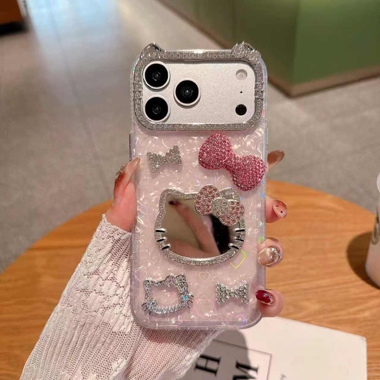 Celestial Shine Kitty Mirror Bow Dreamscape Silicone Case For iPhone