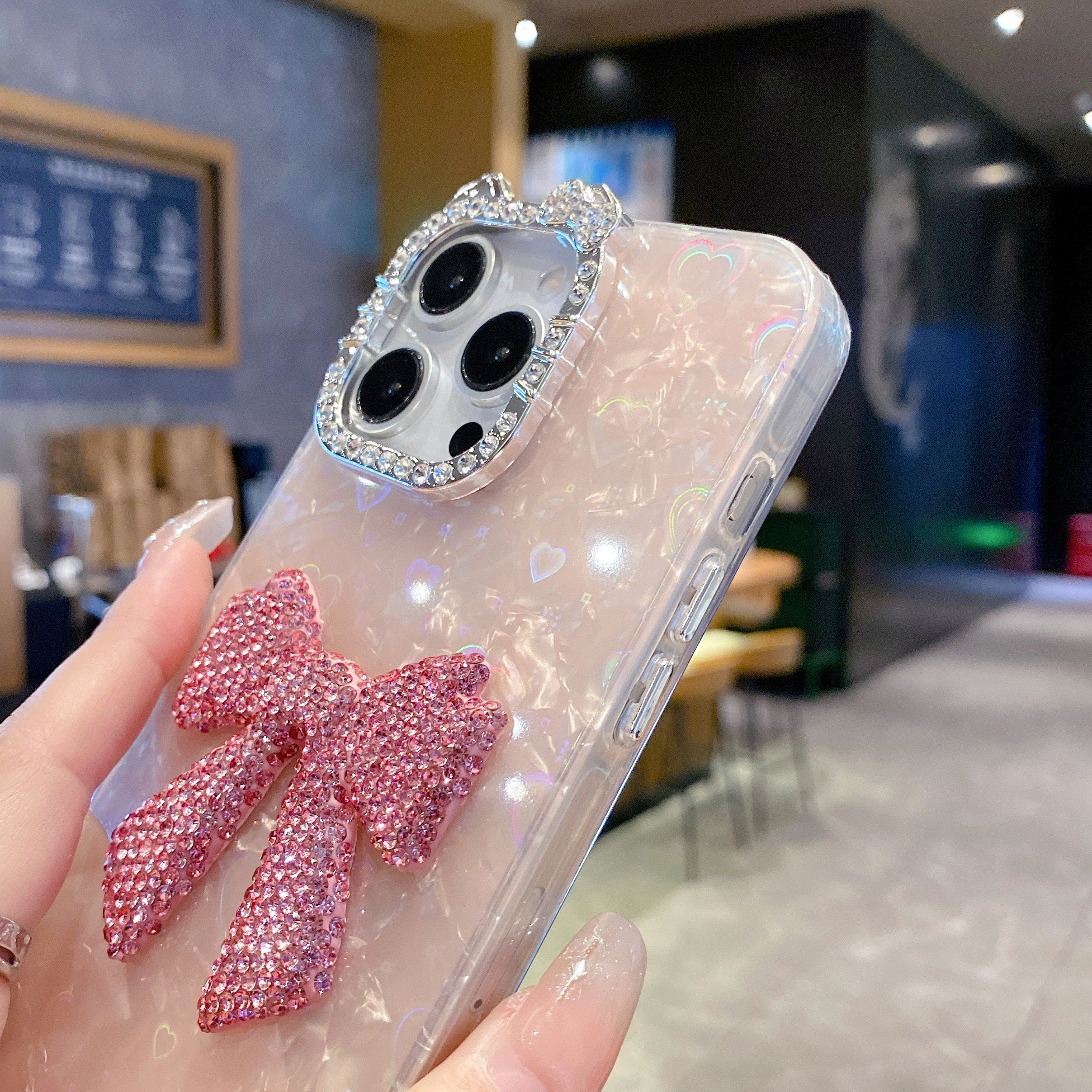 Imperial Bow With Diamond Camera Border Silicone Phone Cases For iPhone
