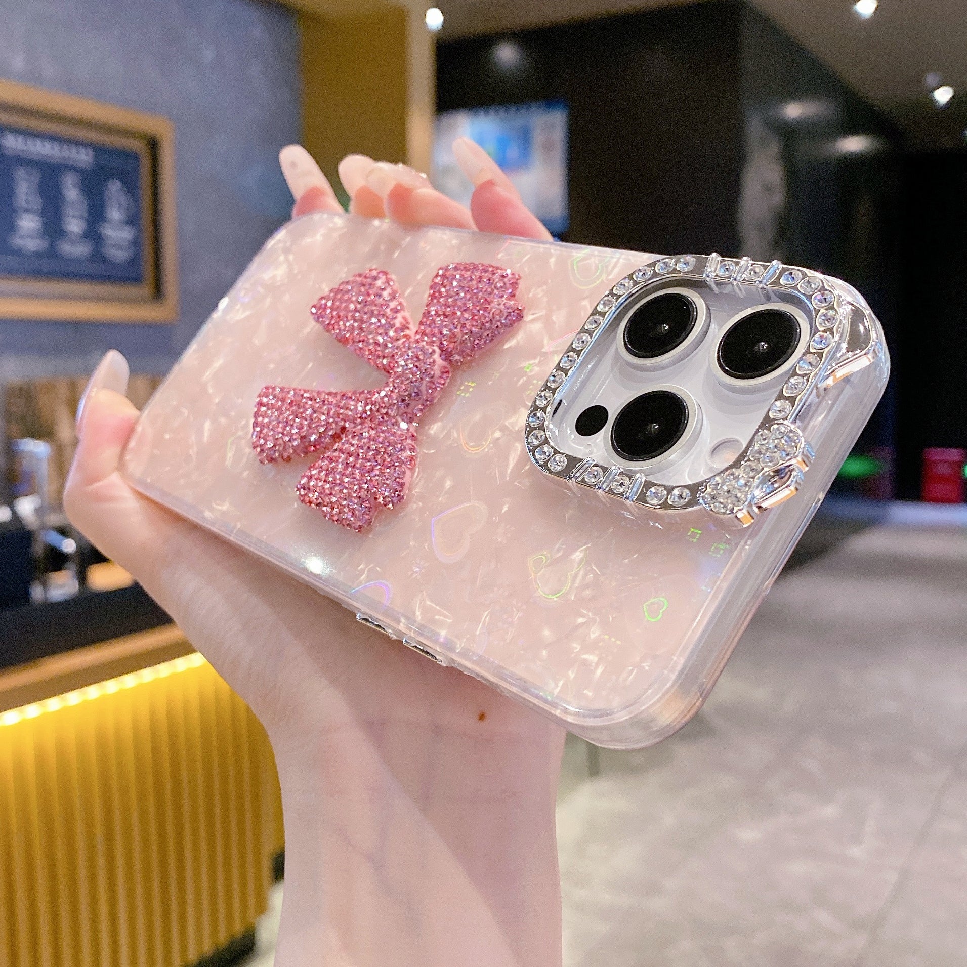 Imperial Bow With Diamond Camera Border Silicone Phone Cases For iPhone