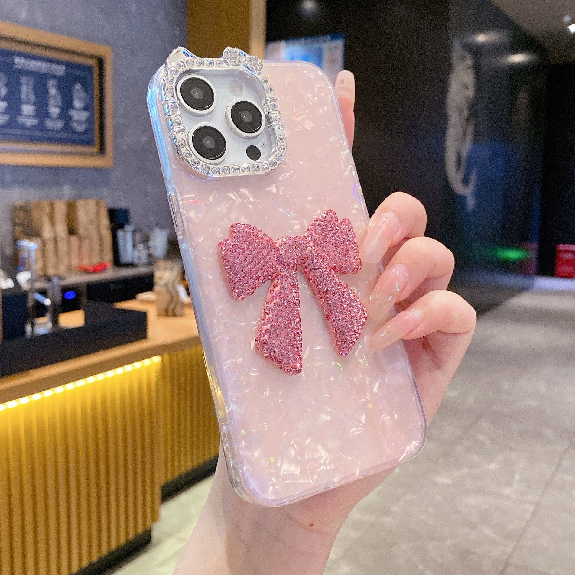 Imperial Bow With Diamond Camera Border Silicone Phone Cases For iPhone