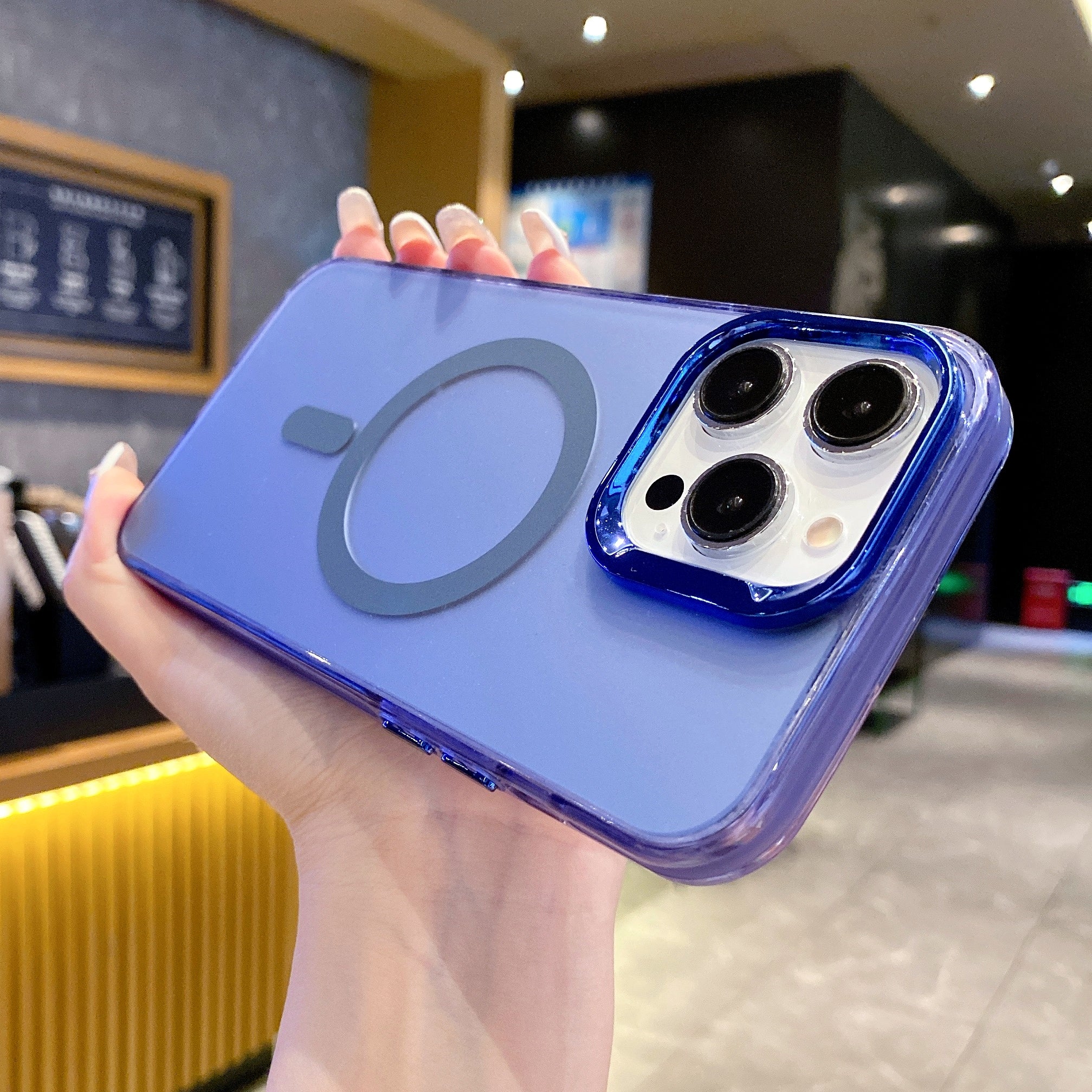 Titan Blue MagSafe Lens Protection Silicone Case For iPhone