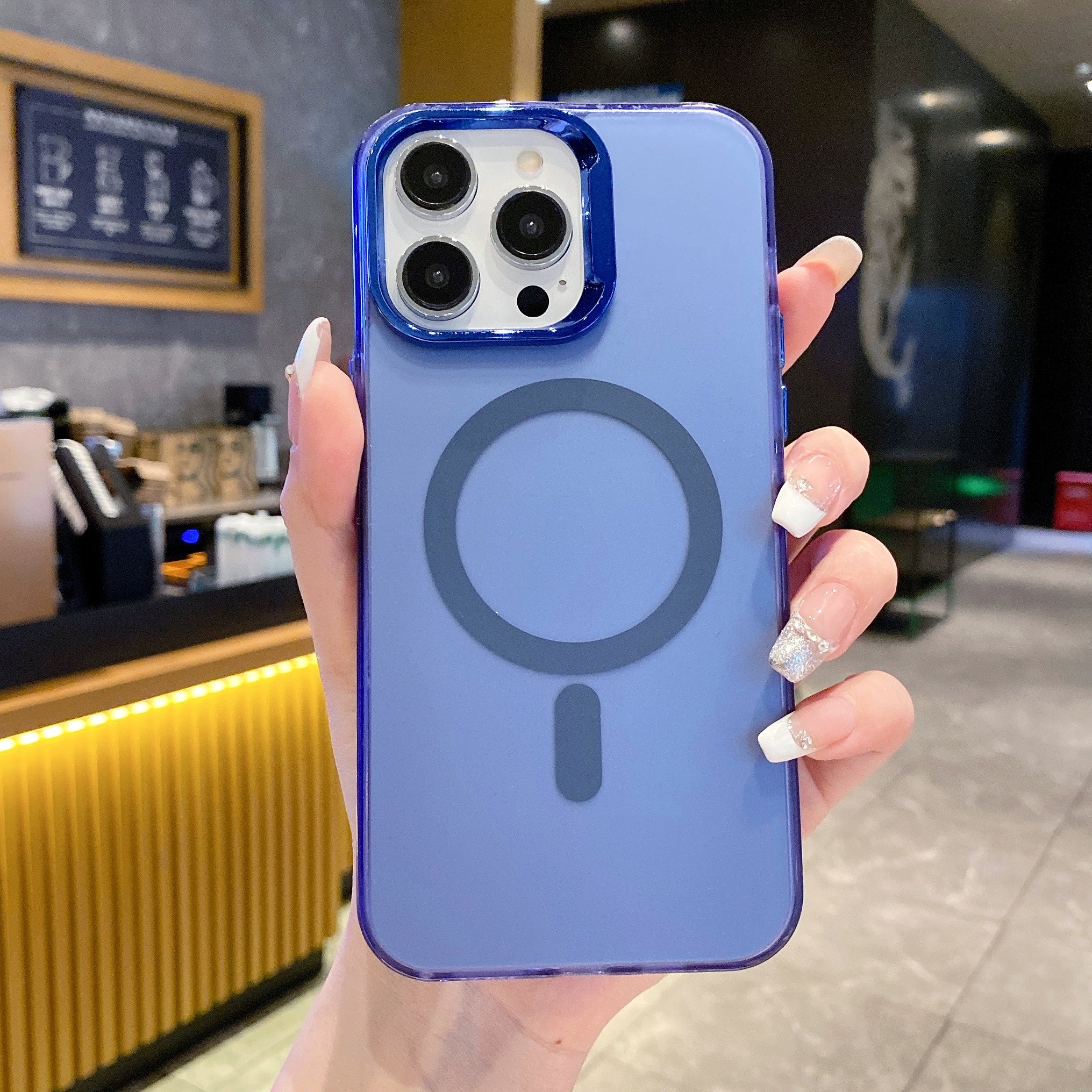 Titan Blue MagSafe Lens Protection Silicone Case For iPhone