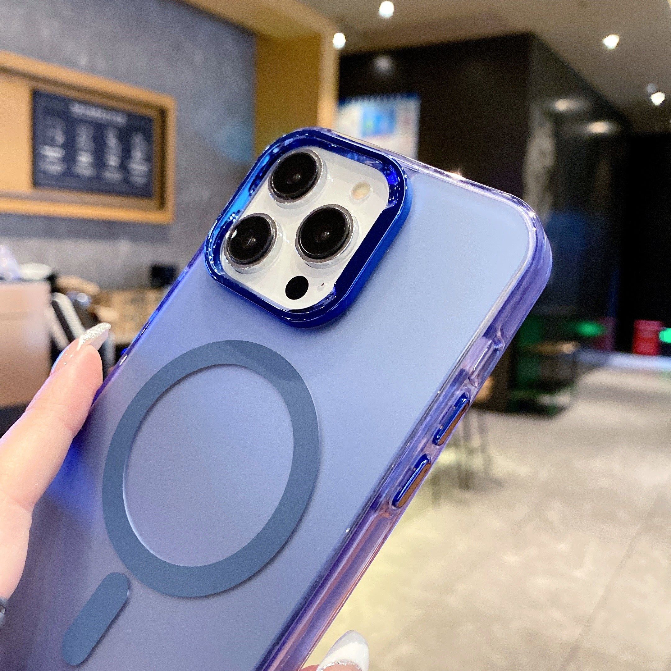 Titan Blue MagSafe Lens Protection Silicone Case For iPhone