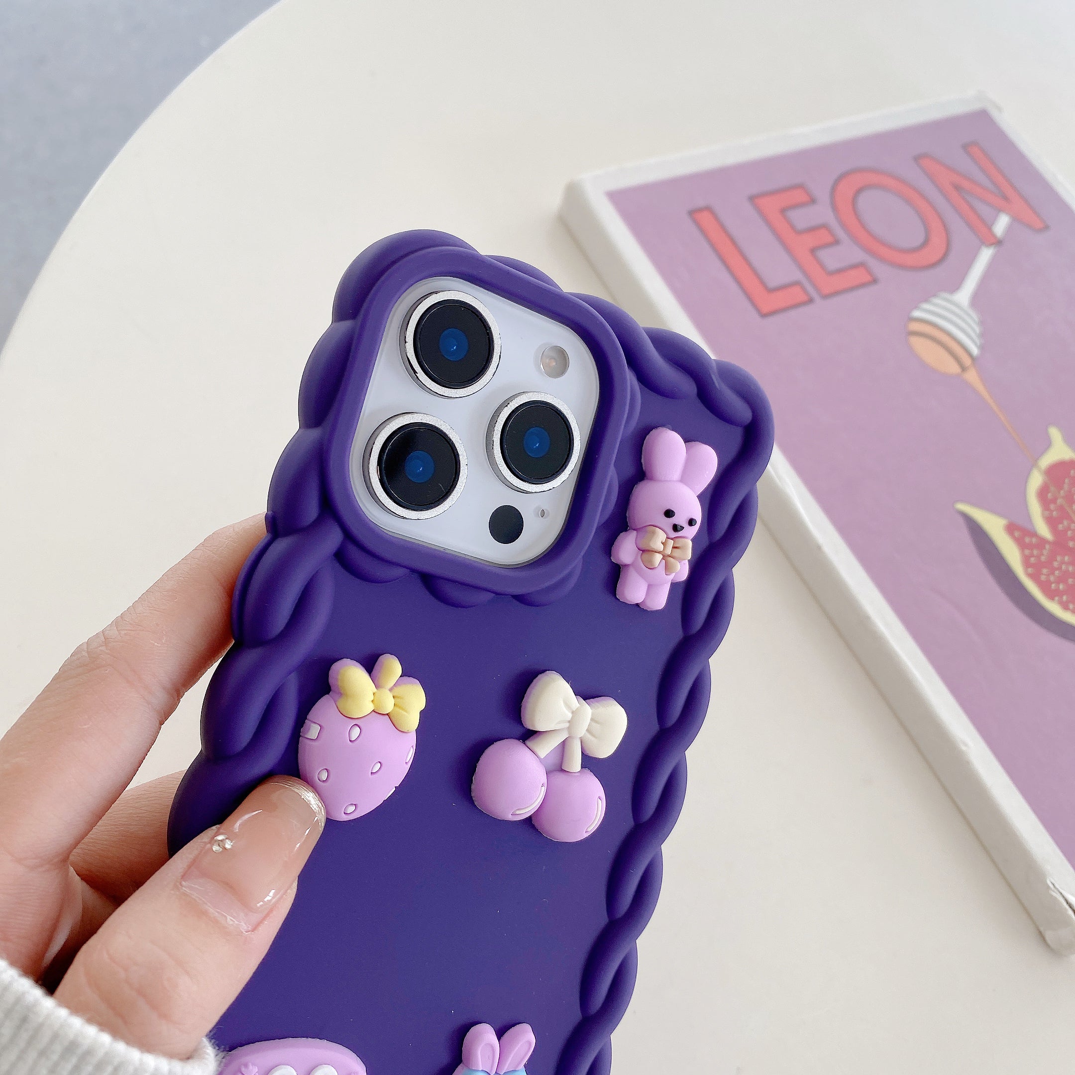 Purple Wavy Border With Little Friends Silicone Phone Cases For iPhone