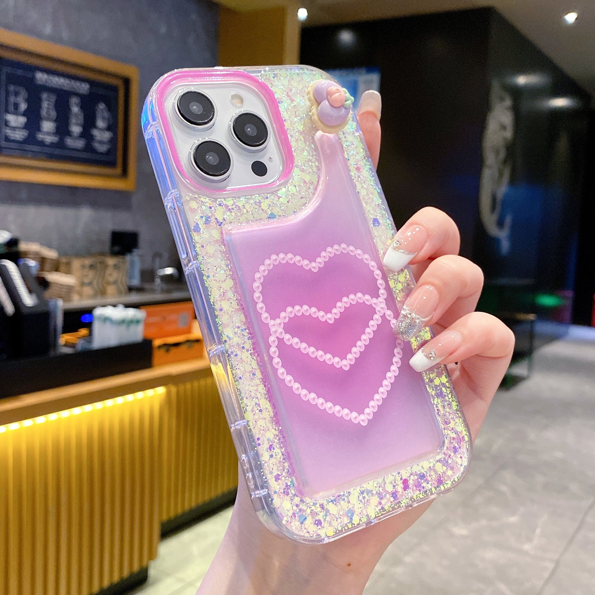 Pastel Heart Shimmer Silicon Phone Case For iPhone