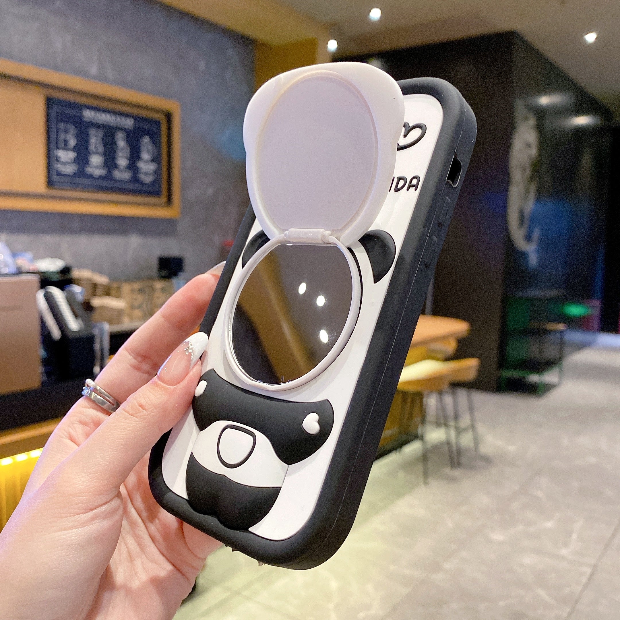 Panda Reflect Mirror Stand Silicone Phone Case For iPhone