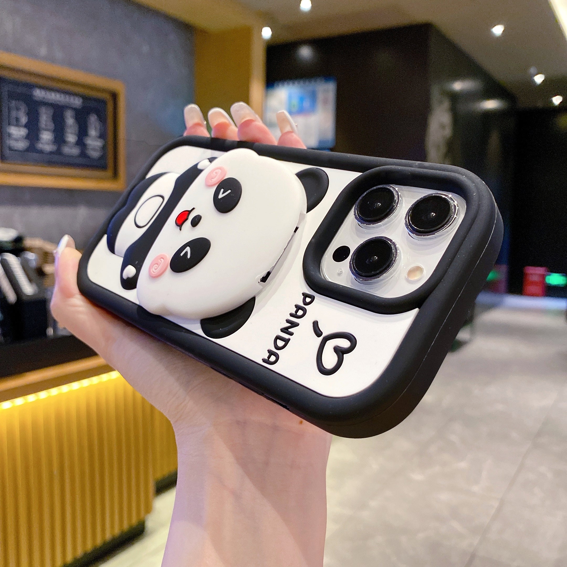 Panda Reflect Mirror Stand Silicone Phone Case For iPhone