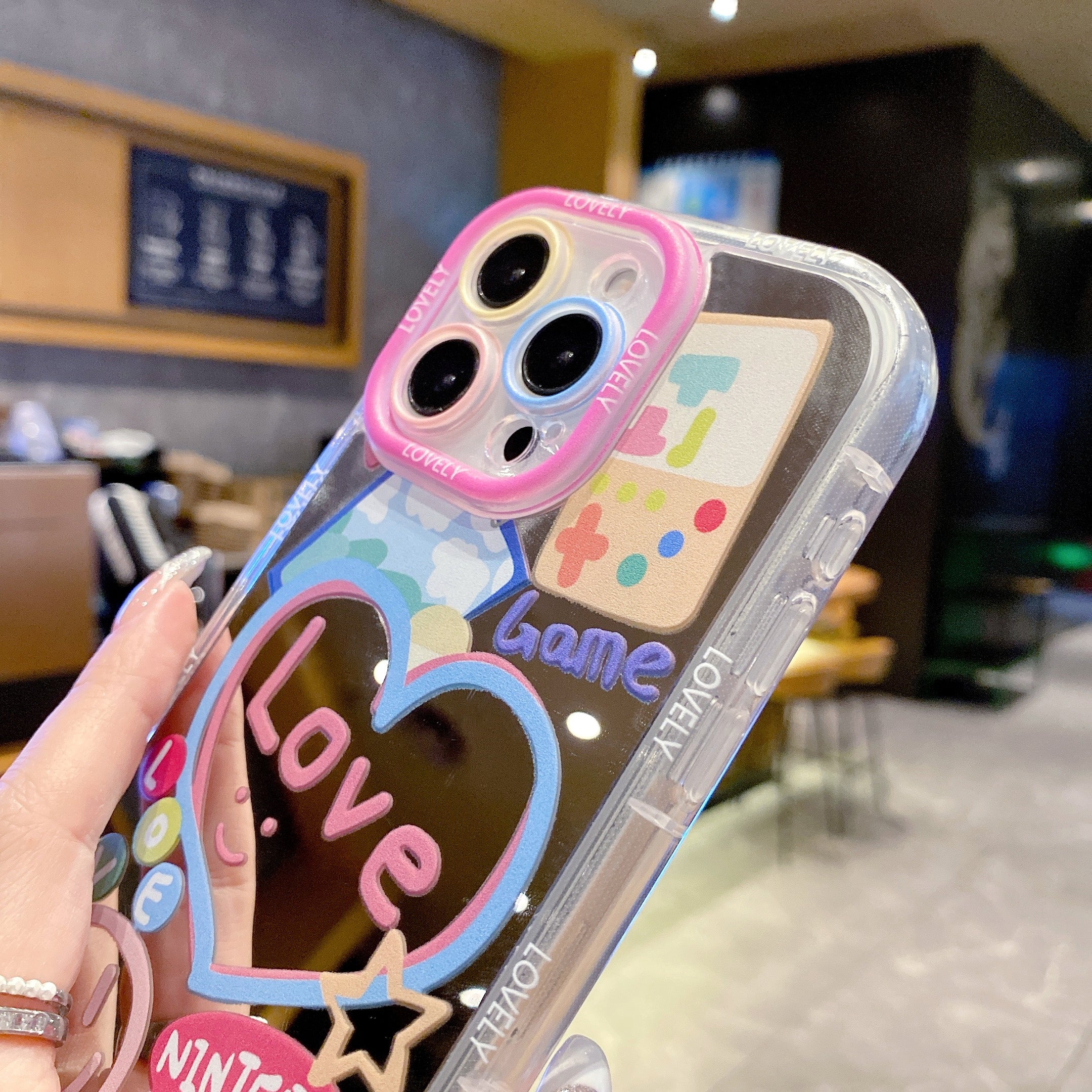 Retro Love Mirror Case With Crystal Charm Silicone Phone Case For iPhone