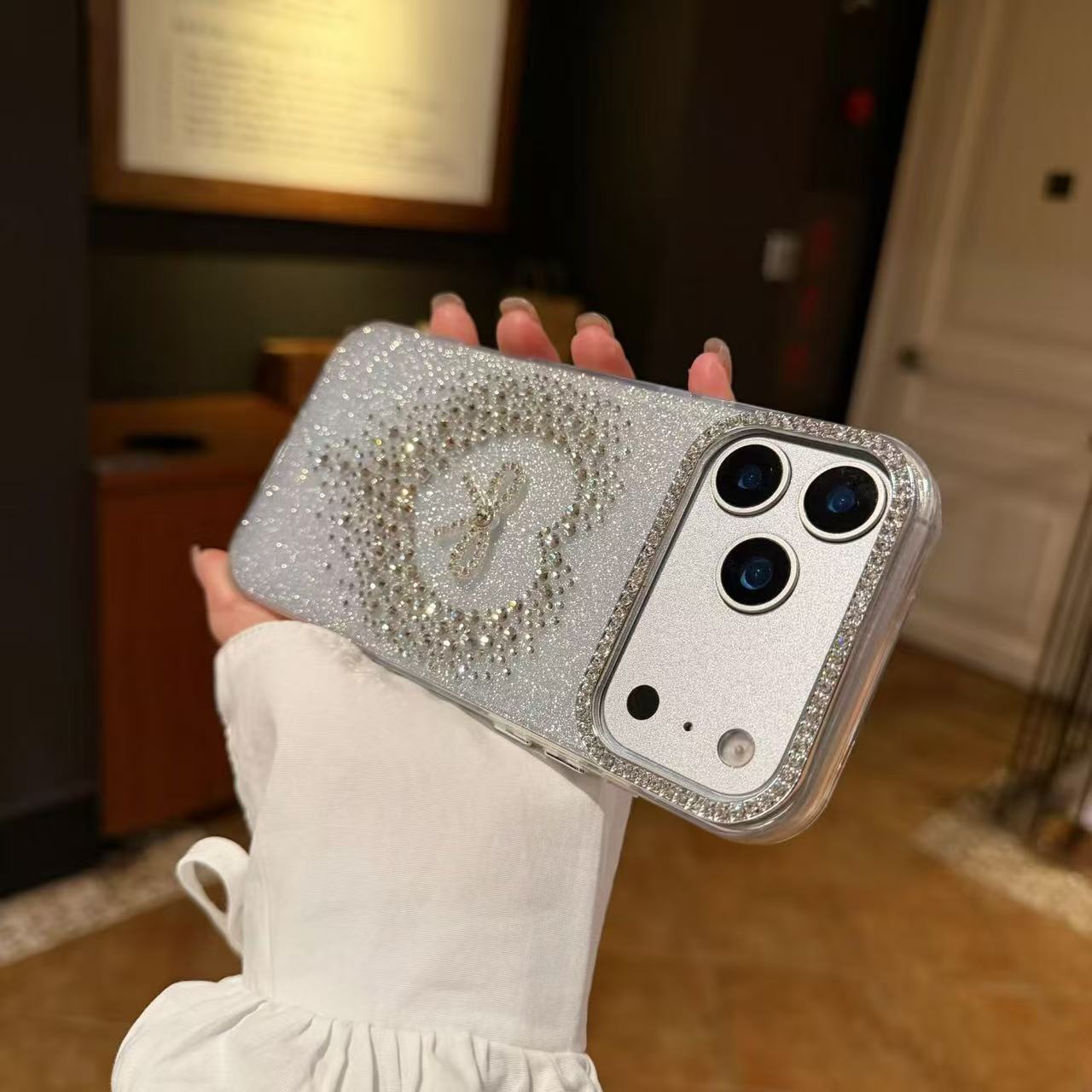 Stardust Heart Shimmer Case Luxury Silver Ribbon & Glitter Shield
