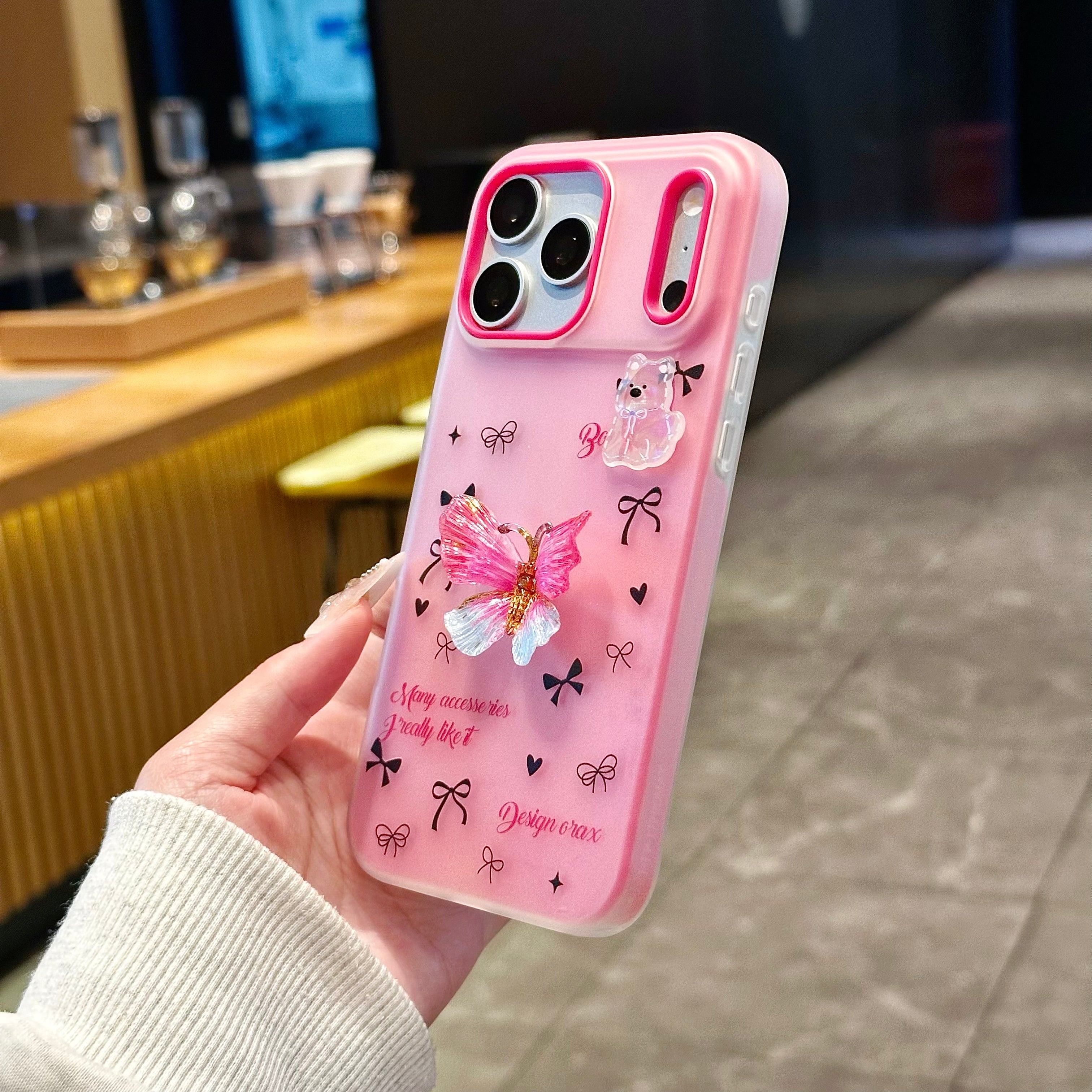 Cute Coquette Pink Aesthetic Phone Cover with 3D Butterfly