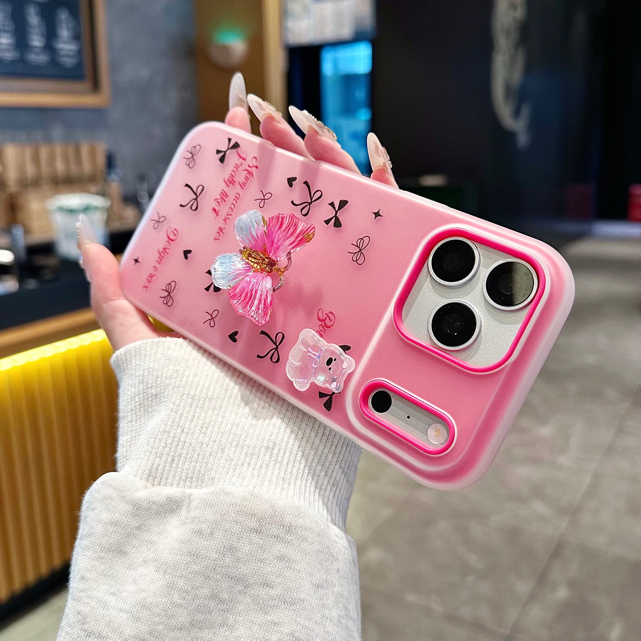 Cute Coquette Pink Aesthetic Phone Cover with 3D Butterfly