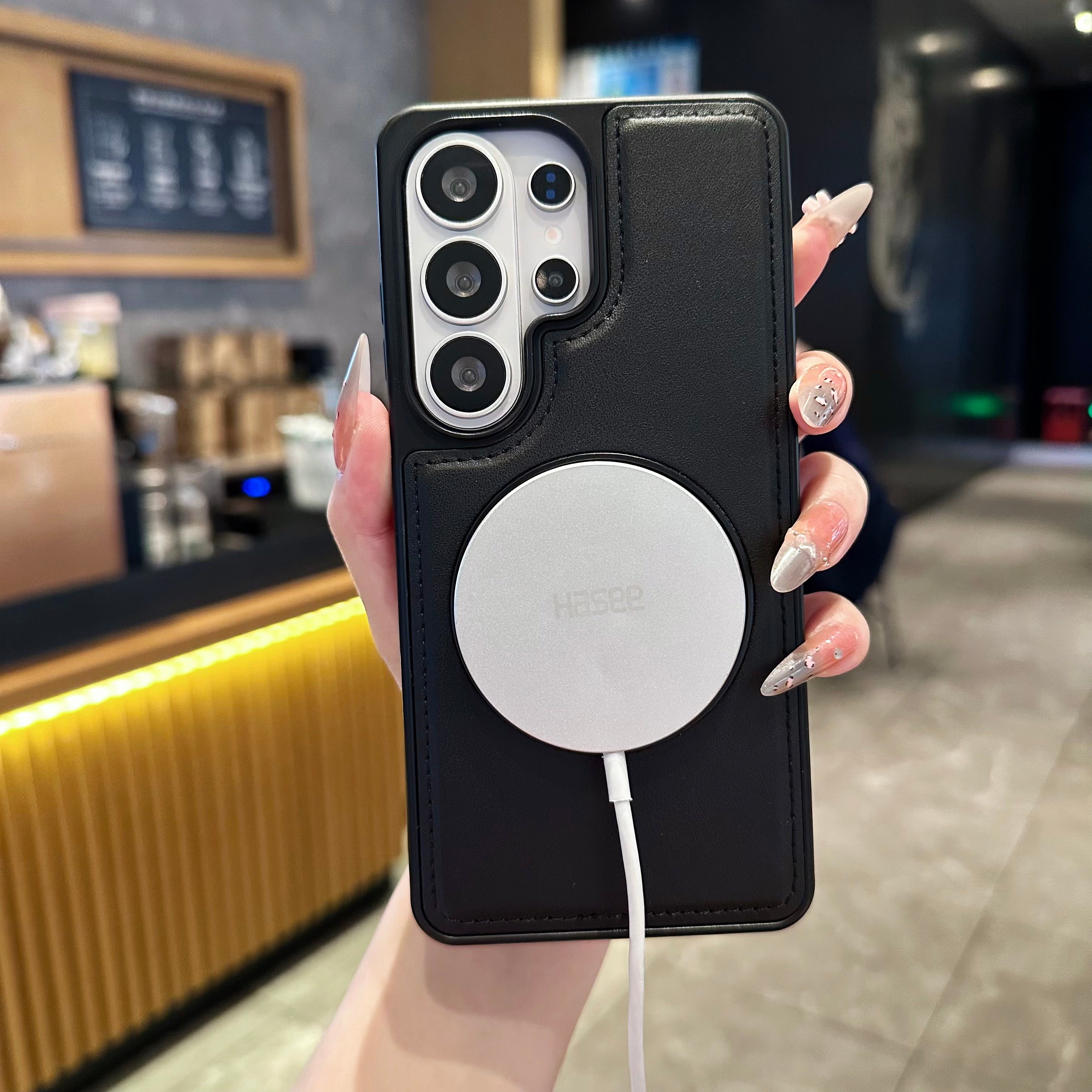 Vegan Leather Cover with MagSafe Ring For Samsung