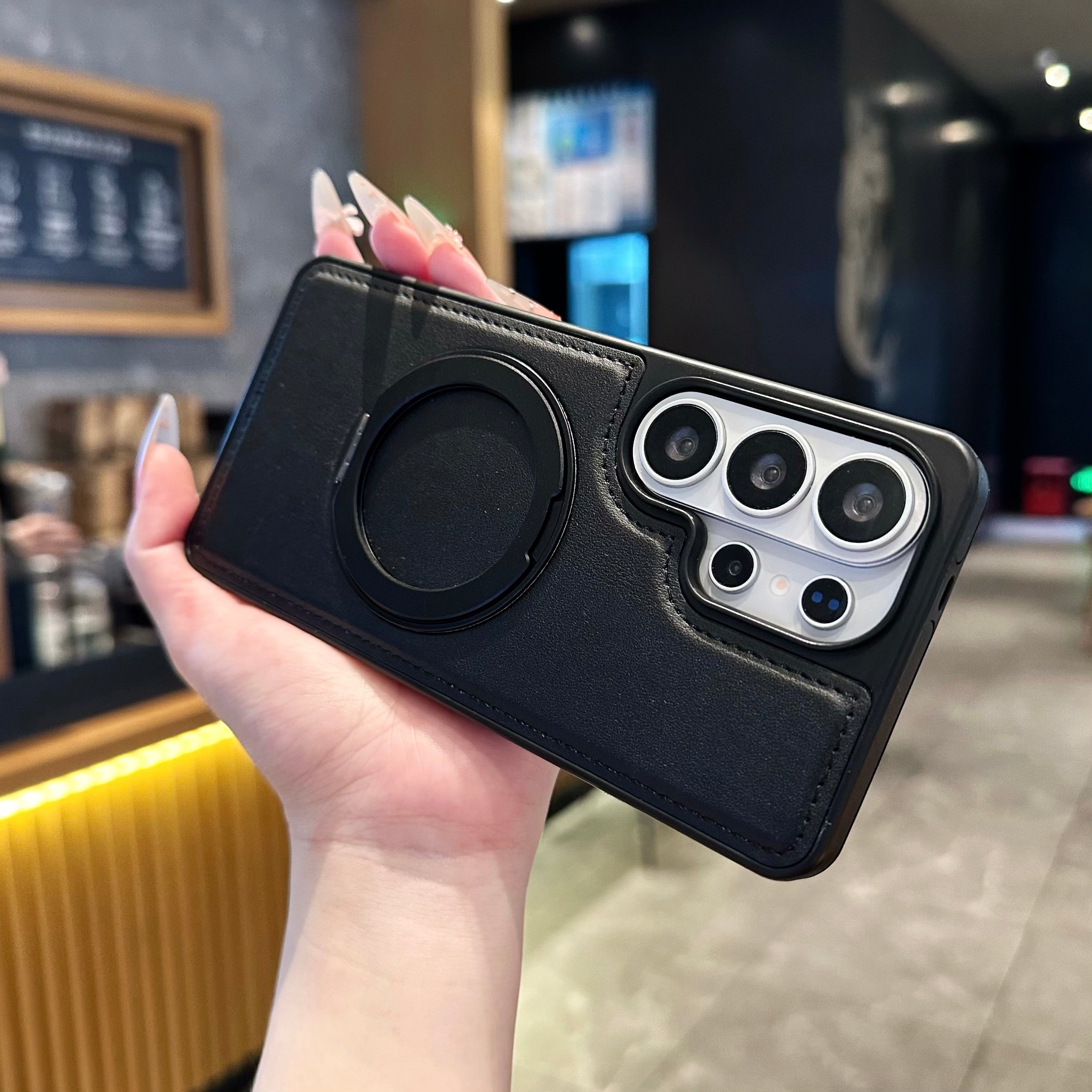 Vegan Leather Cover with MagSafe Ring For Samsung