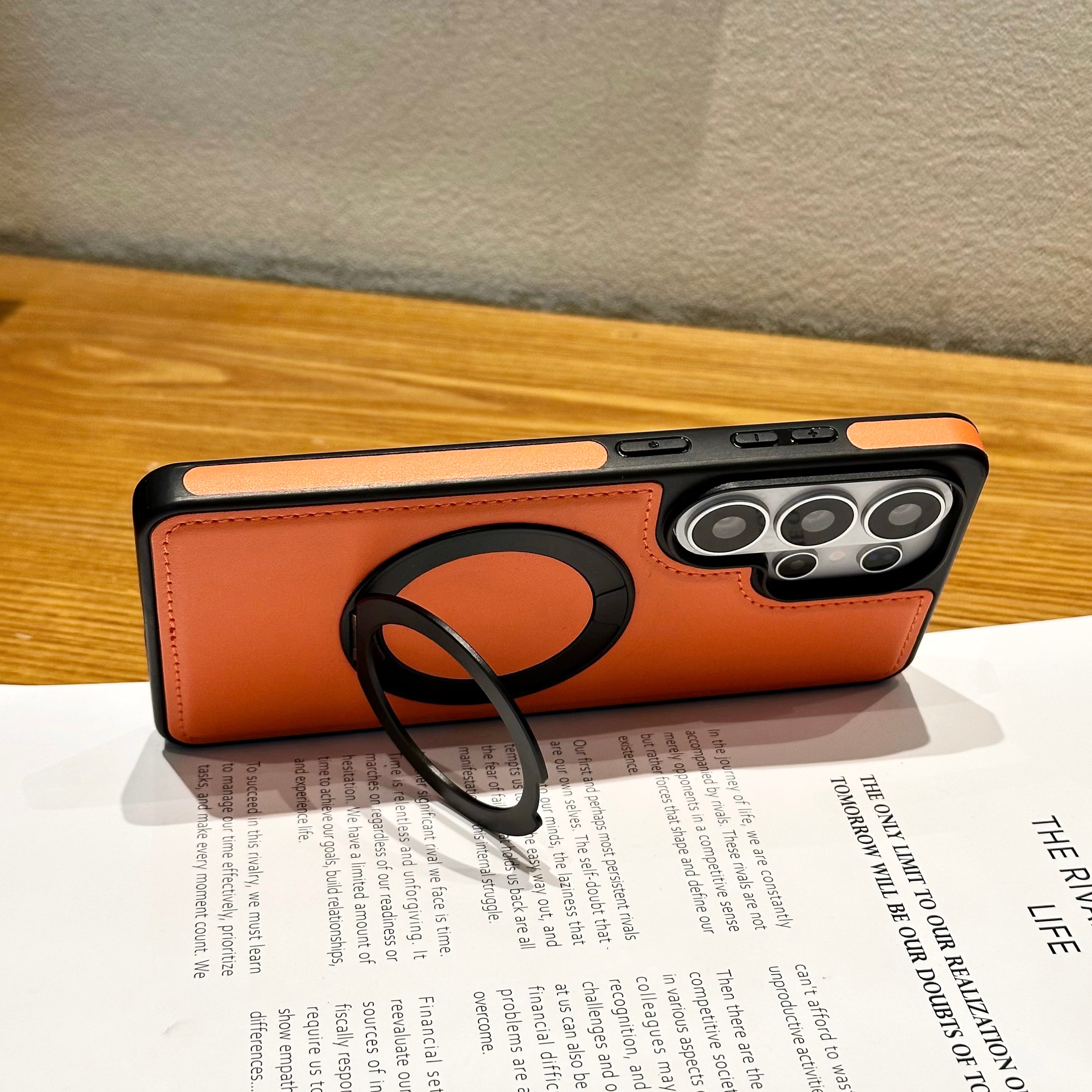 Vegan Leather Cover with MagSafe Ring For Samsung