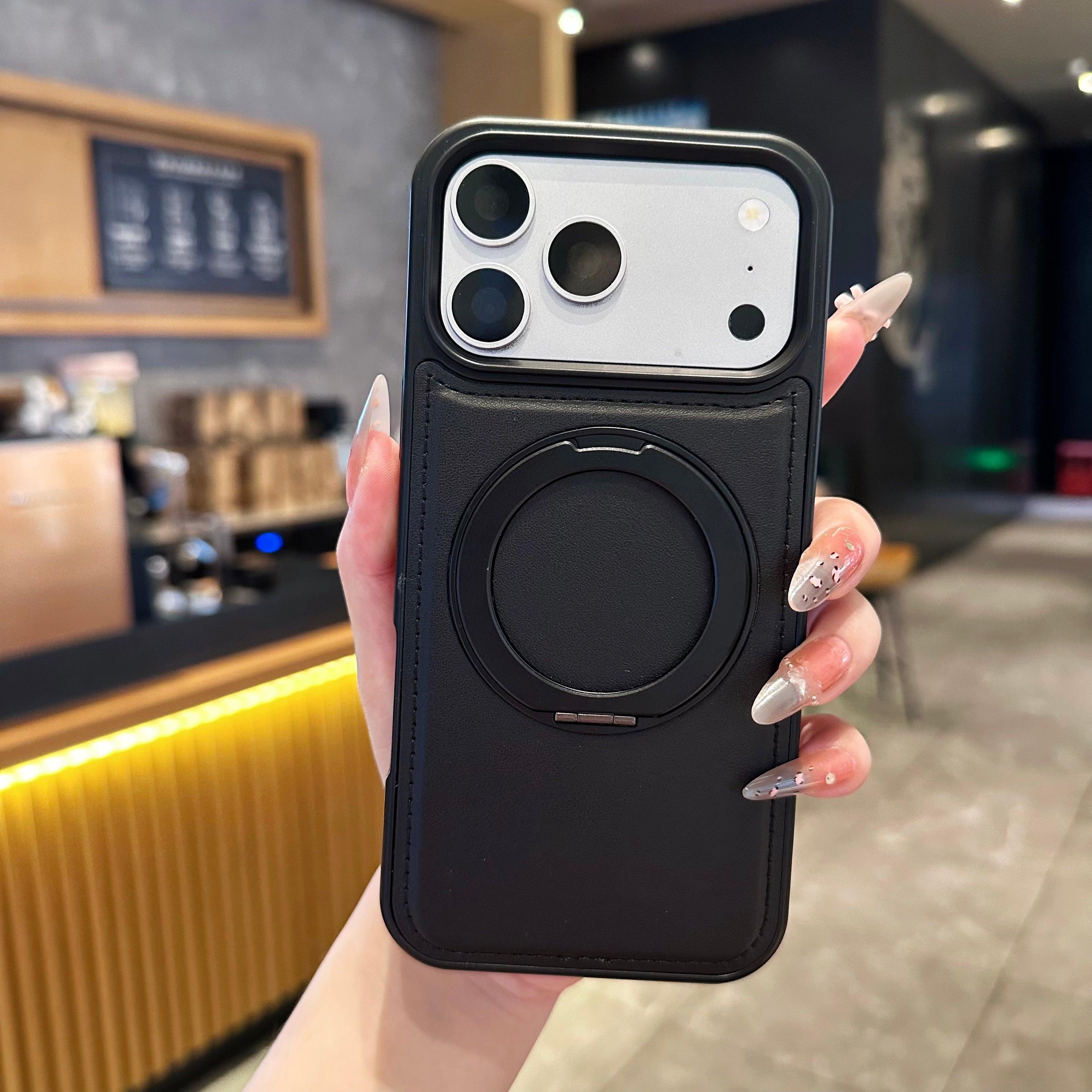 Vegan Leather Cover with MagSafe Ring For iPhone