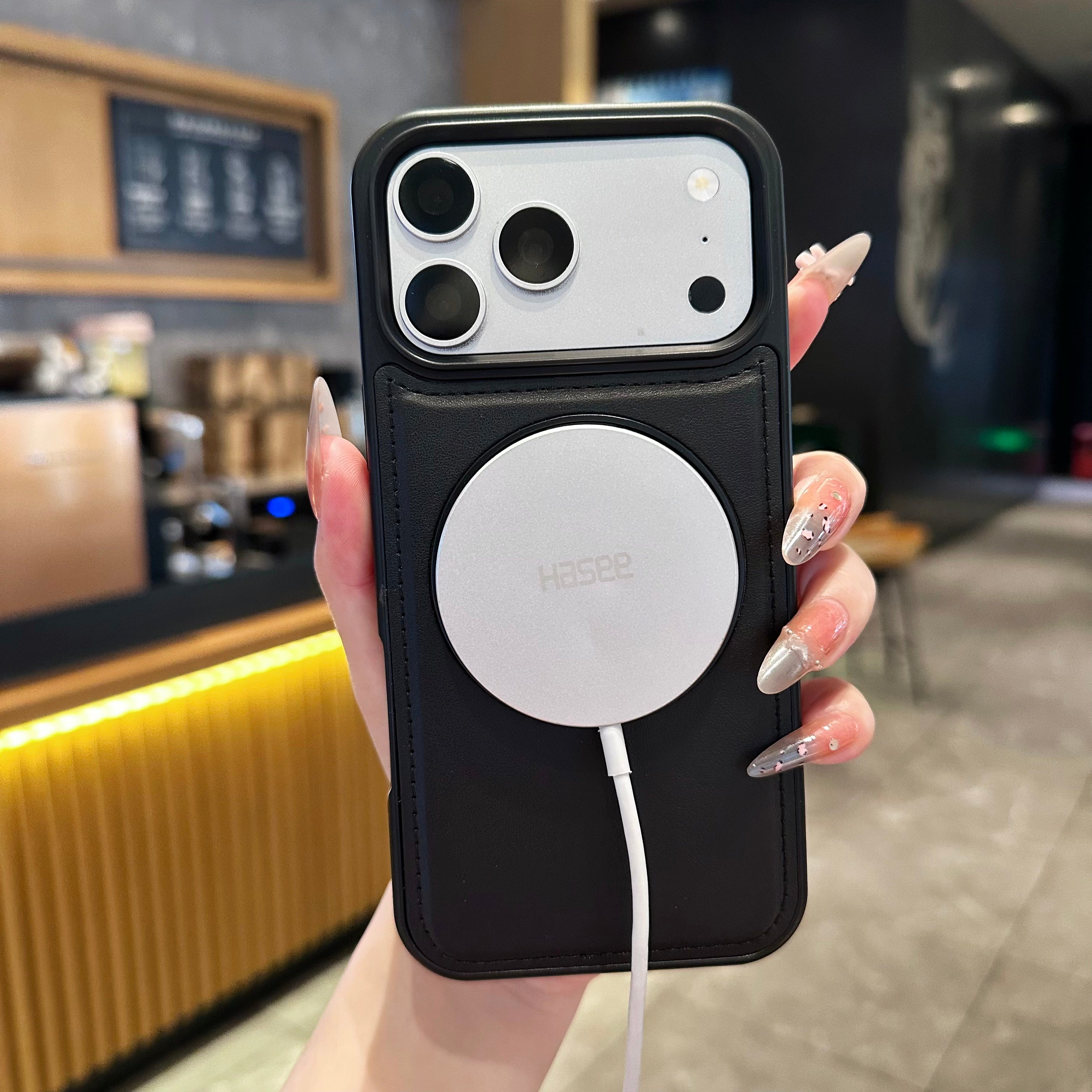 Vegan Leather Cover with MagSafe Ring For iPhone
