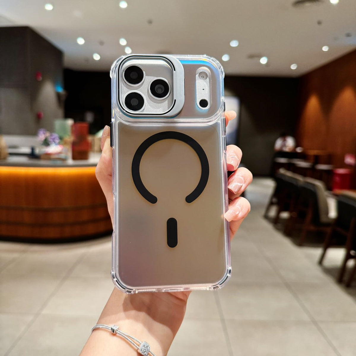 Holographic MagSafe iPhone Case with Camera Stand - Shockproof Clear Back Cover