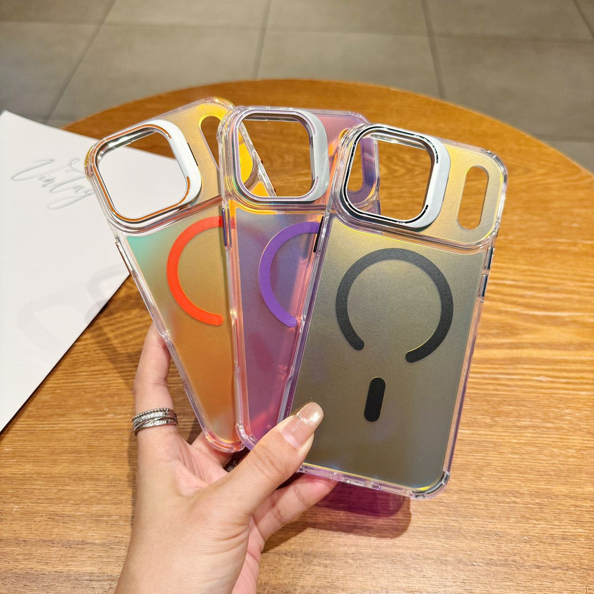 Holographic MagSafe iPhone Case with Camera Stand - Shockproof Clear Back Cover