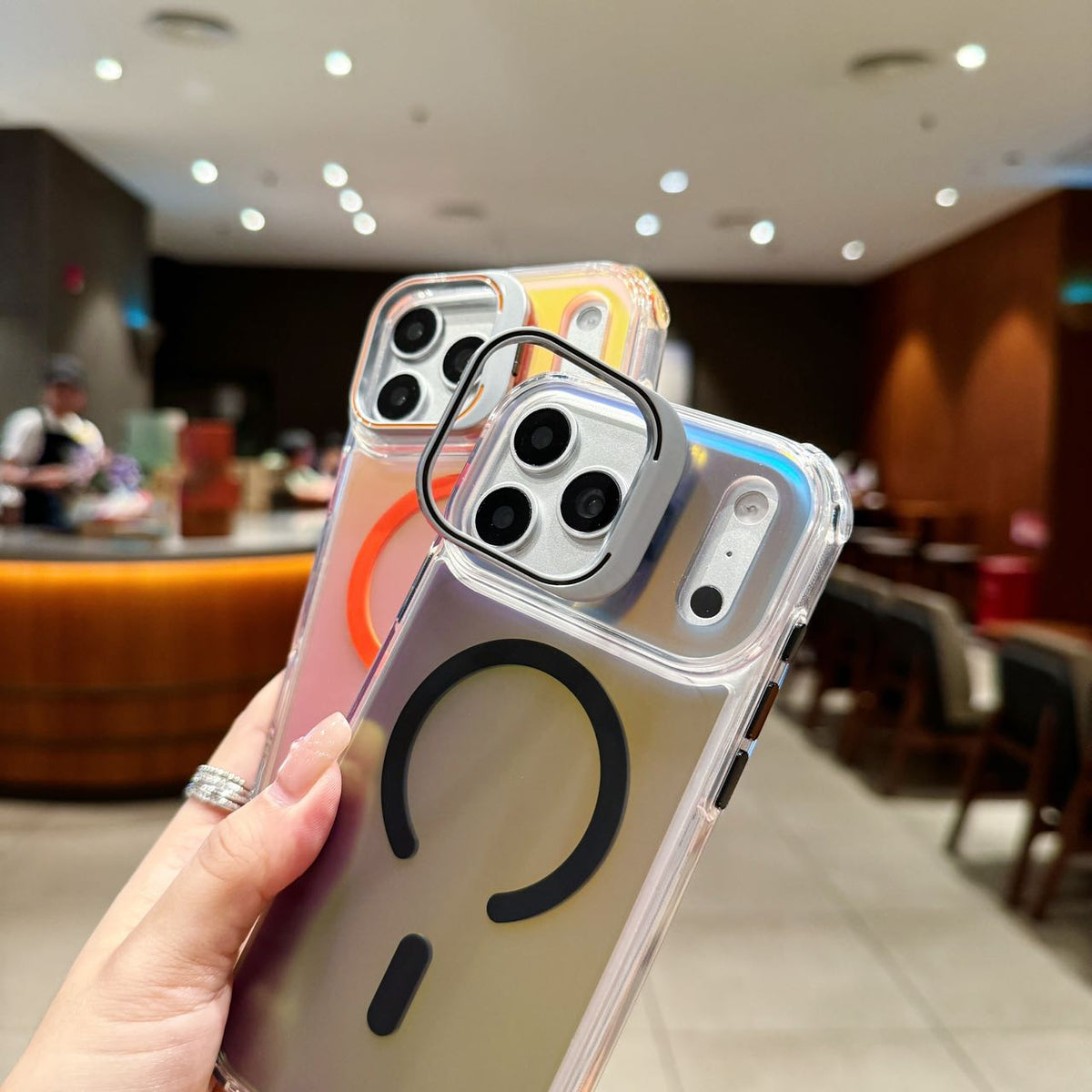 Holographic MagSafe iPhone Case with Camera Stand - Shockproof Clear Back Cover