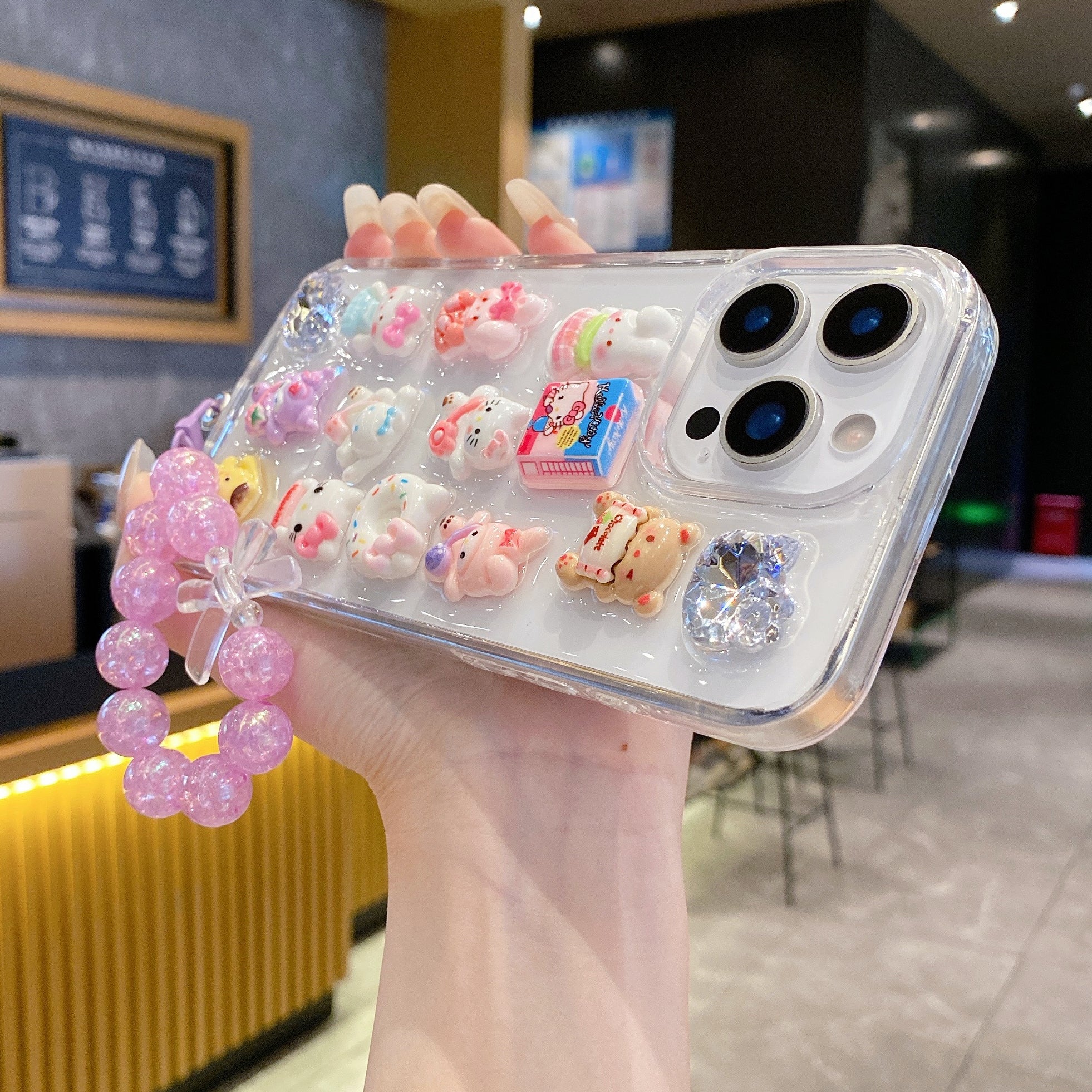 Kawaii Friends Pink Bead Charm Vibes Silicone Phone Cases For iPhone