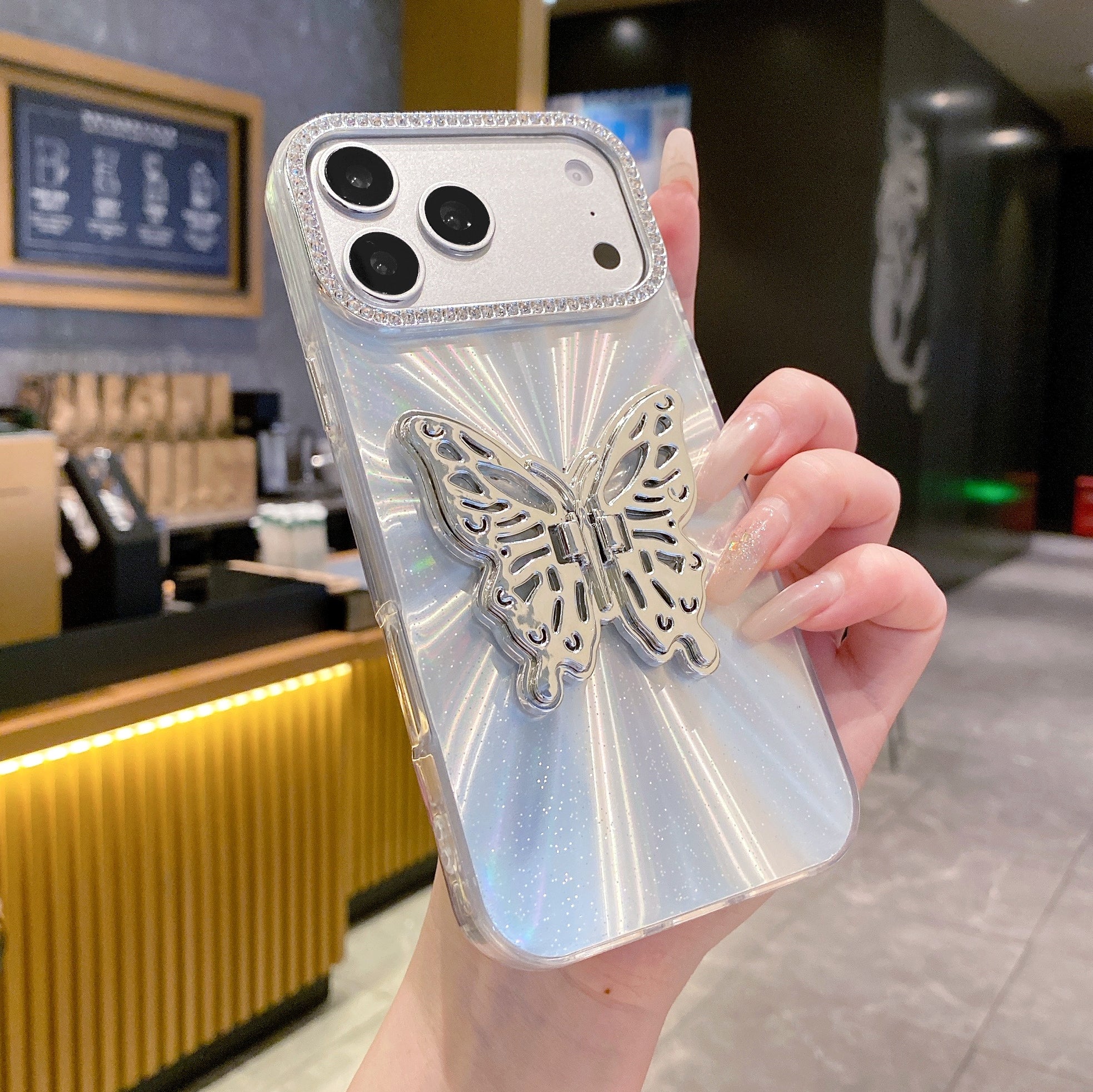Luxe Wing Shine Case With Diamond Edge and Shimmer Effect Silicone Case For iPhone
