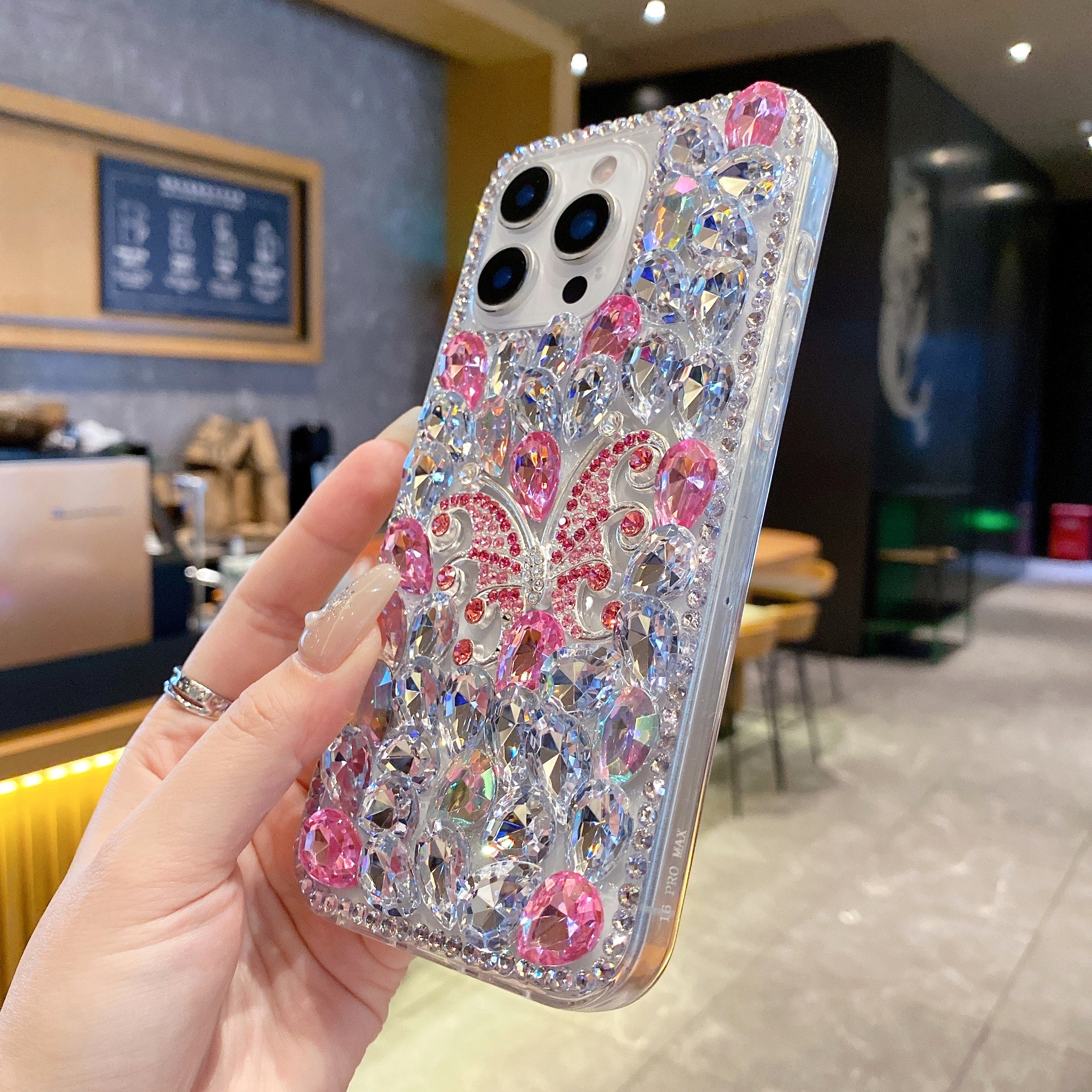 Diamond Butterfly Elite – Iridescent Pink & Silver Silicone Phone Cases For iPhone
