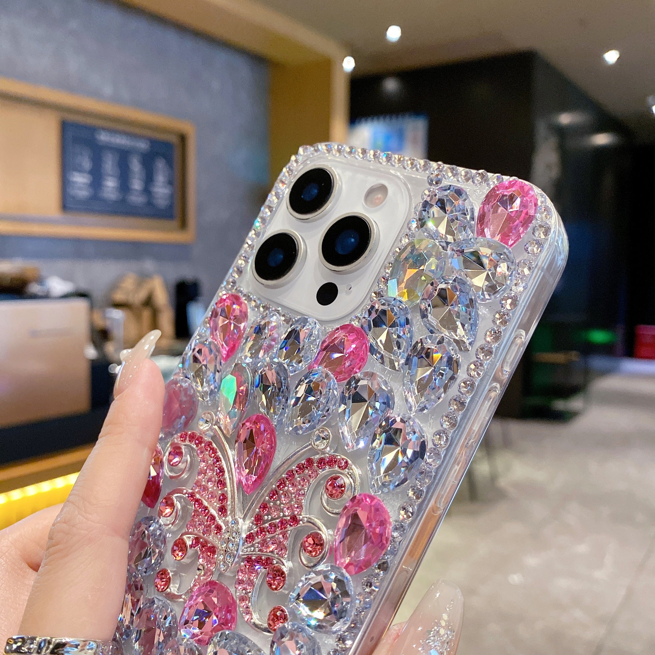 Diamond Butterfly Elite – Iridescent Pink & Silver Silicone Phone Cases For iPhone