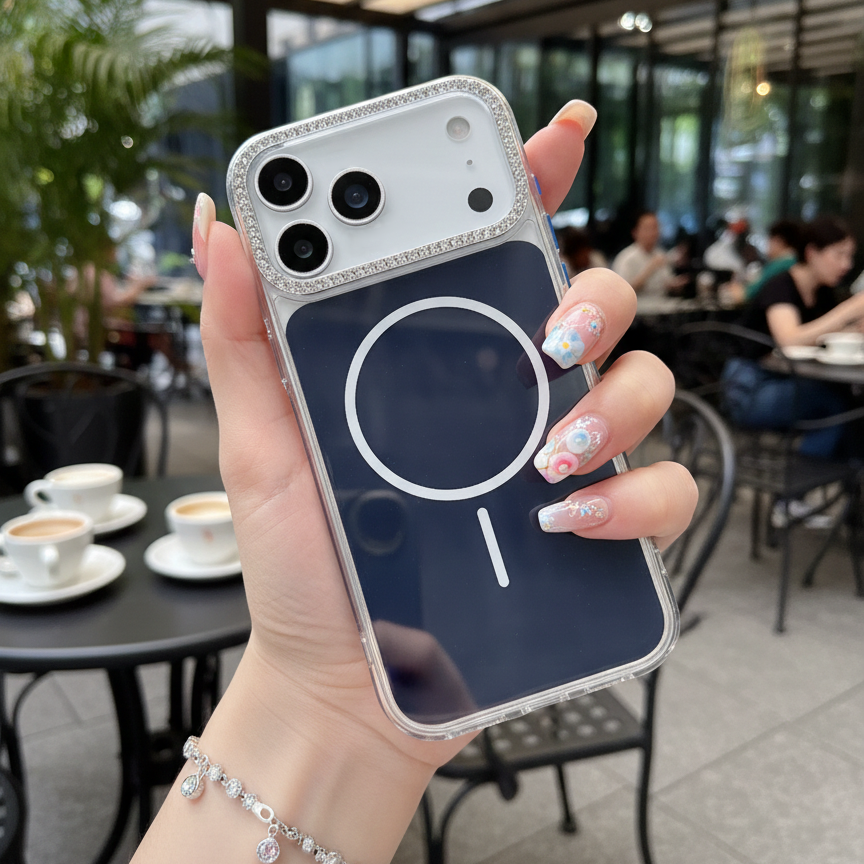 Blue Rhinestone Crystal Guard MagSafe Case – Studded Camera & Border Silicone Phone Cases For iPhone