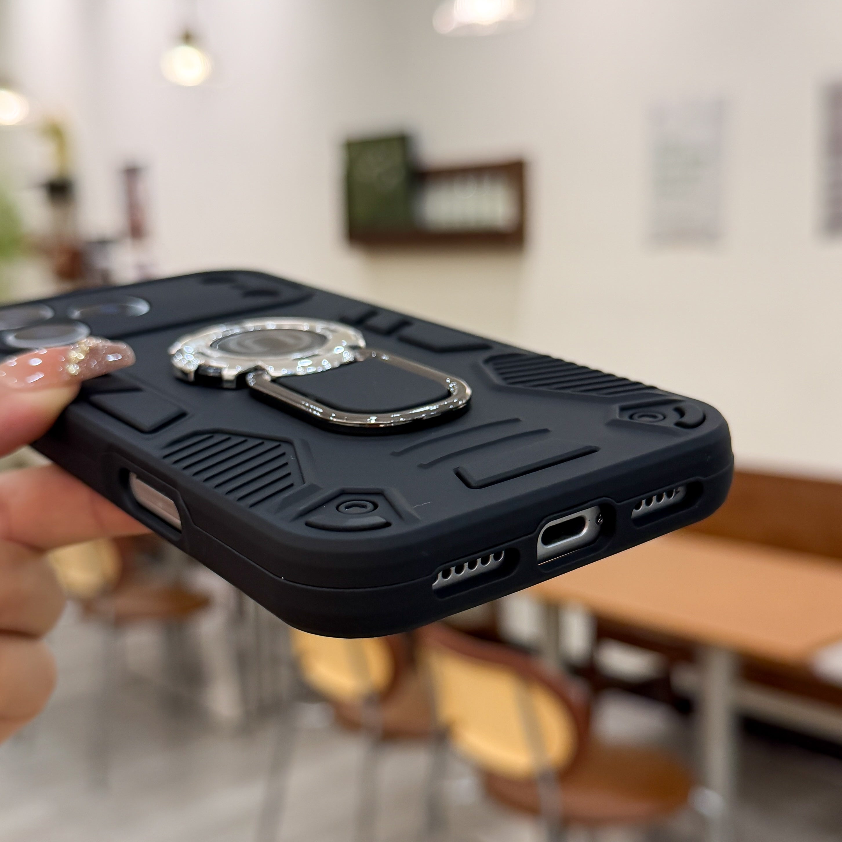 ShadowShield – Matte Black Armor Case with Ring Kickstand Silicone Phone Cases For iPhone