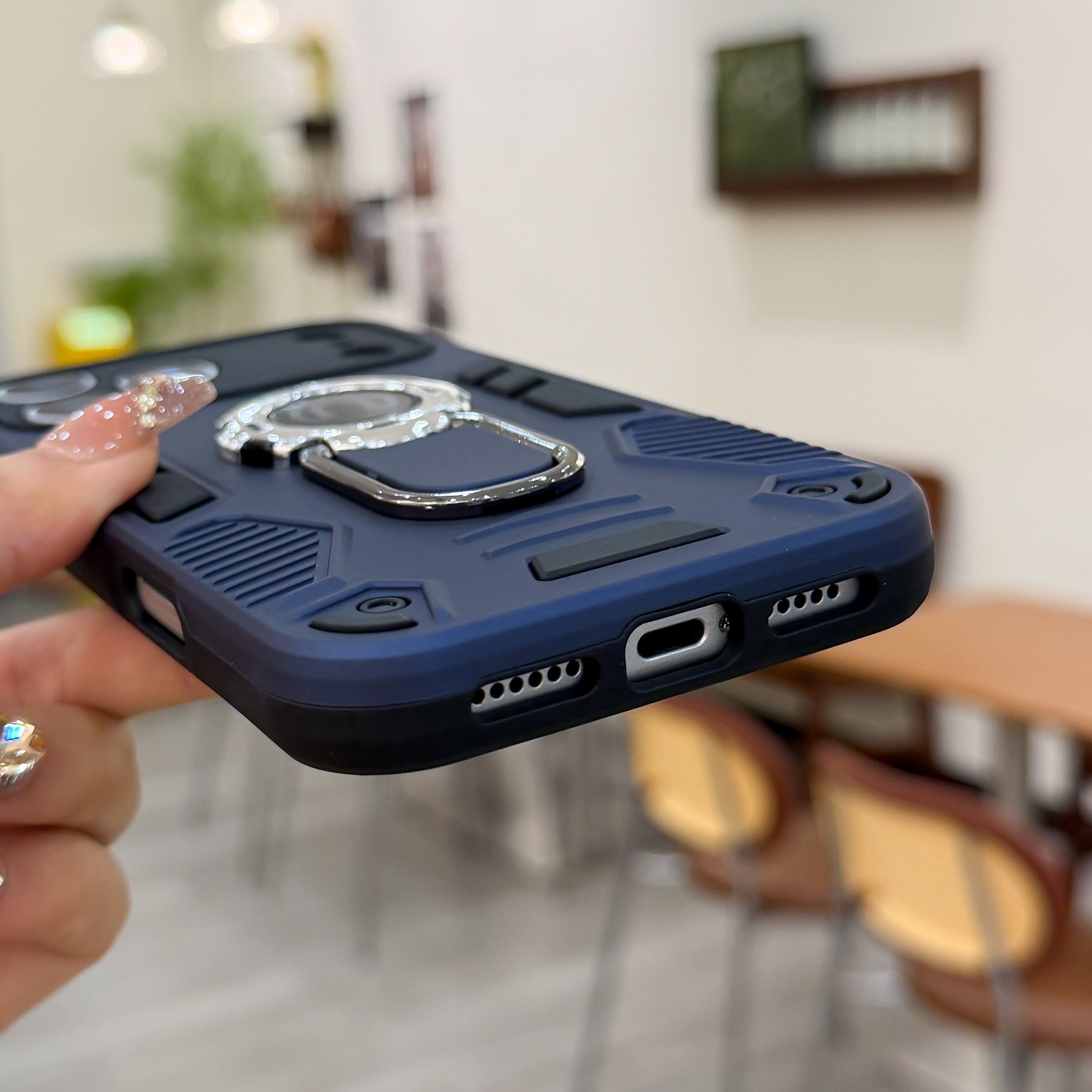 Navy Shield – Rotating Ring Stand & Magnetic Support Silicone Phone Cases For iPhone