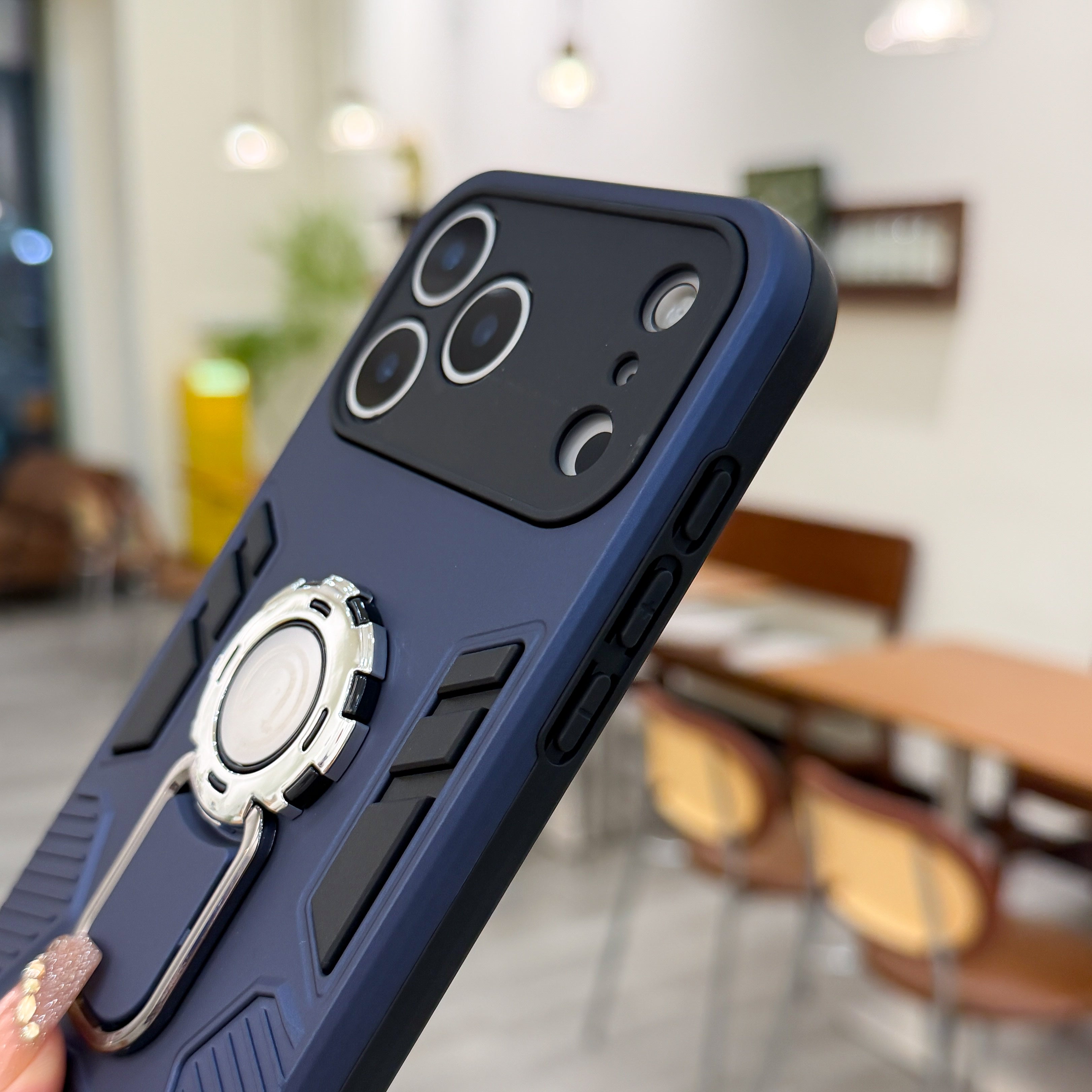 Navy Shield – Rotating Ring Stand & Magnetic Support Silicone Phone Cases For iPhone