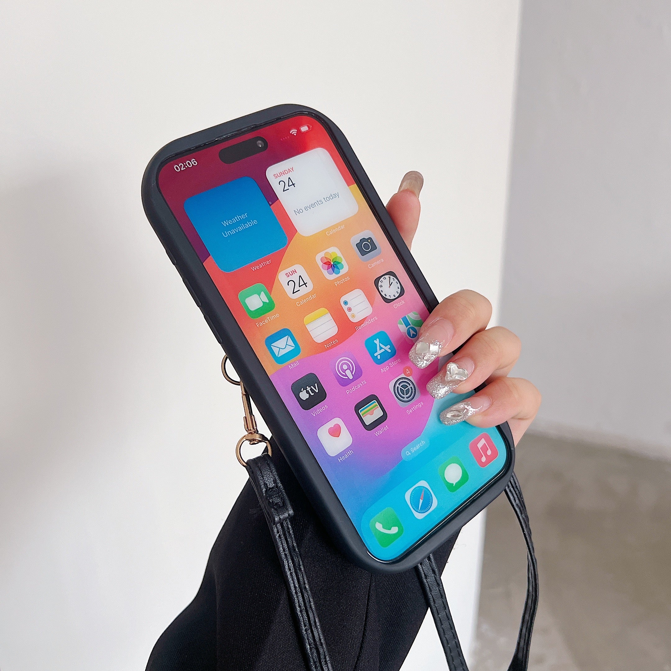 Black Mini Sling Wallet Silicone Phone Case For iPhone