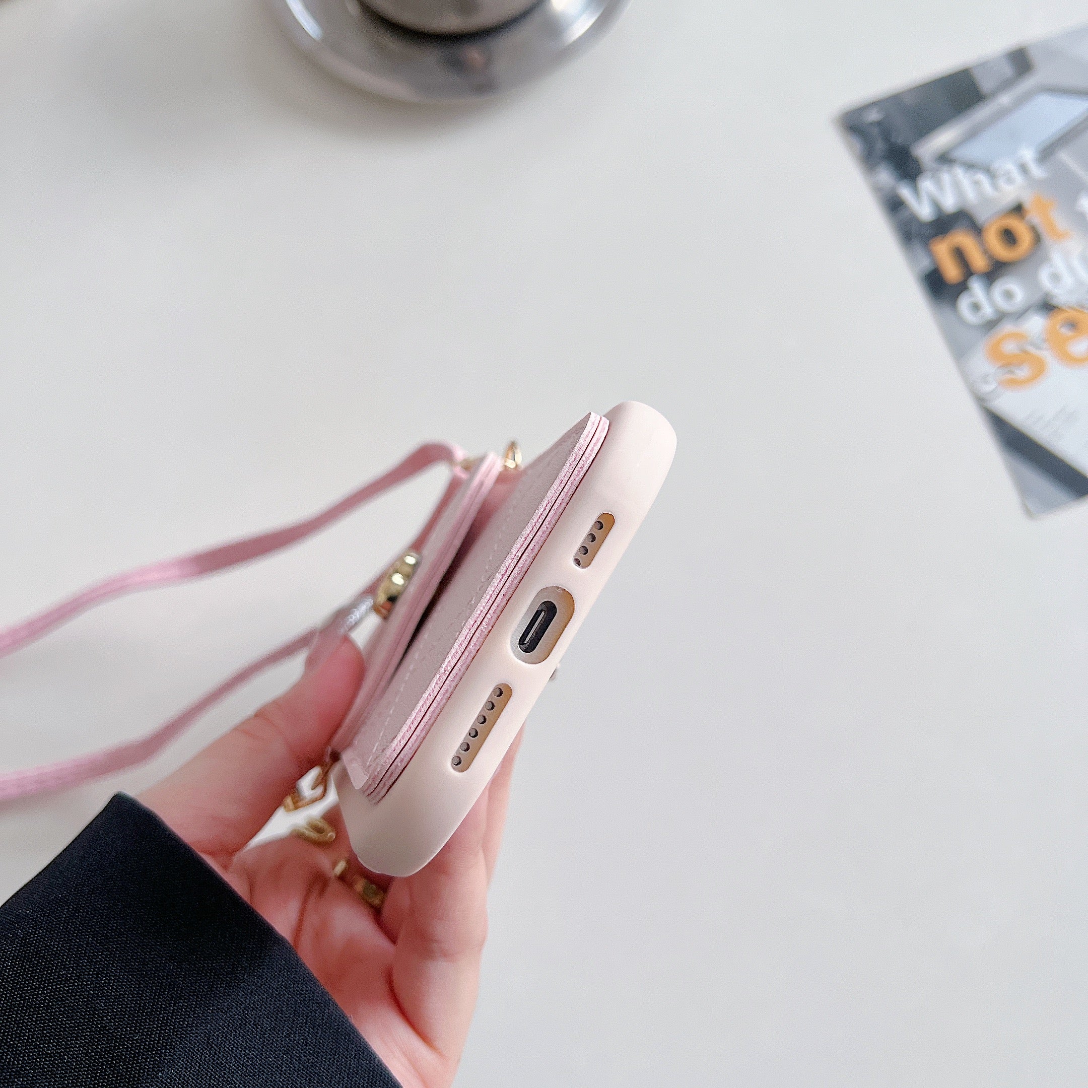 Pink Mini Sling Wallet Silicone Phone Case For iPhone