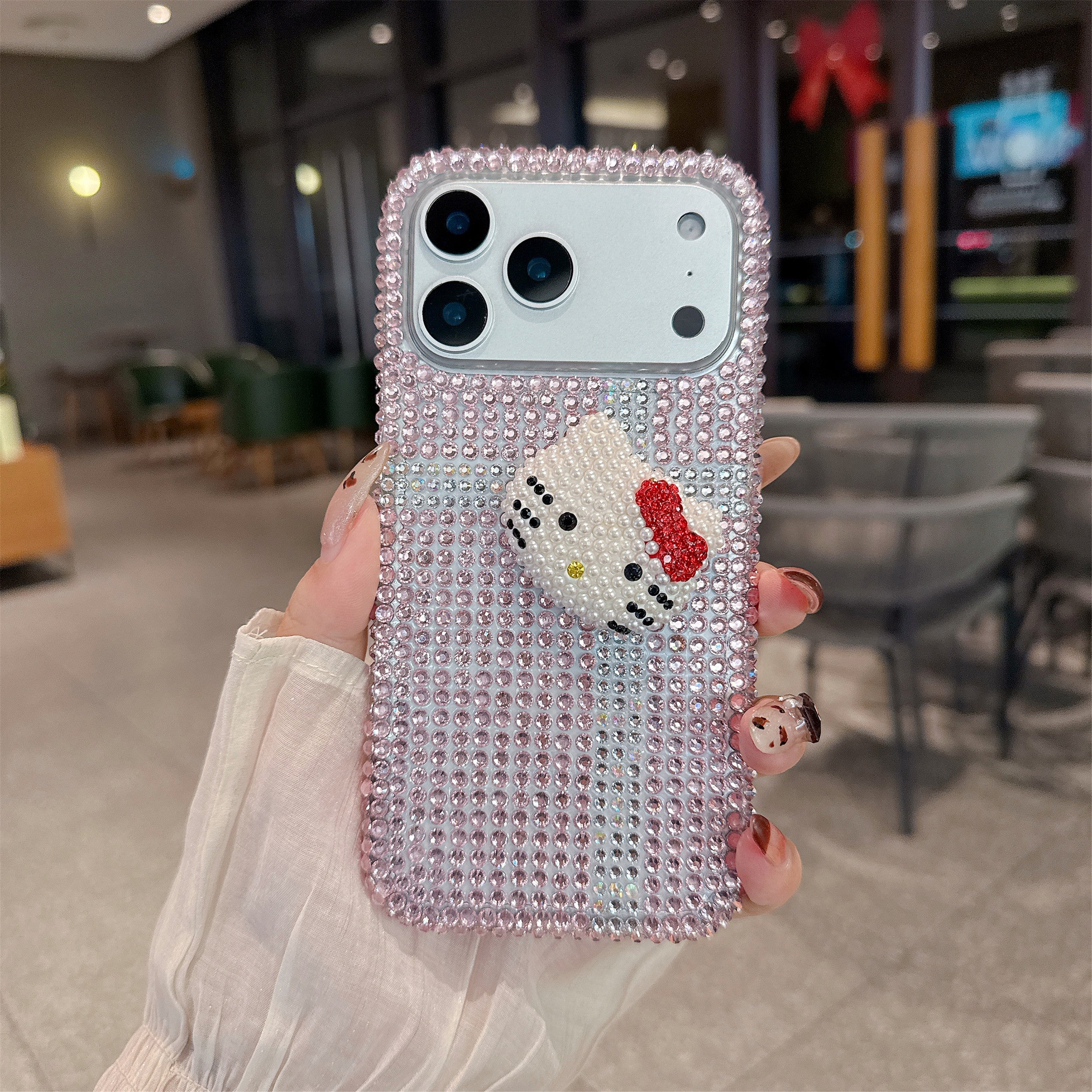 Pink Twinkle Glam Kitty Shine Silicone Case For iPhone