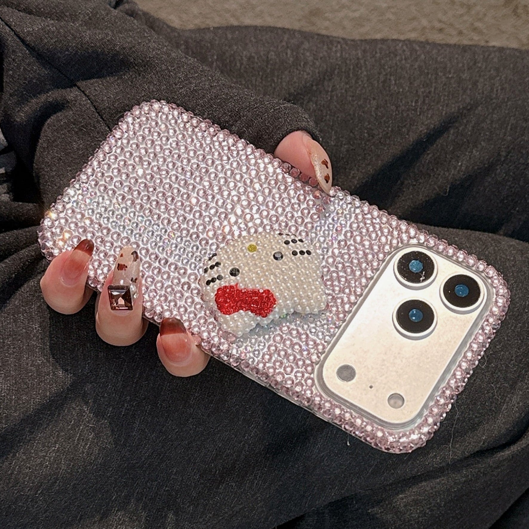 Pink Twinkle Glam Kitty Shine Silicone Case For iPhone