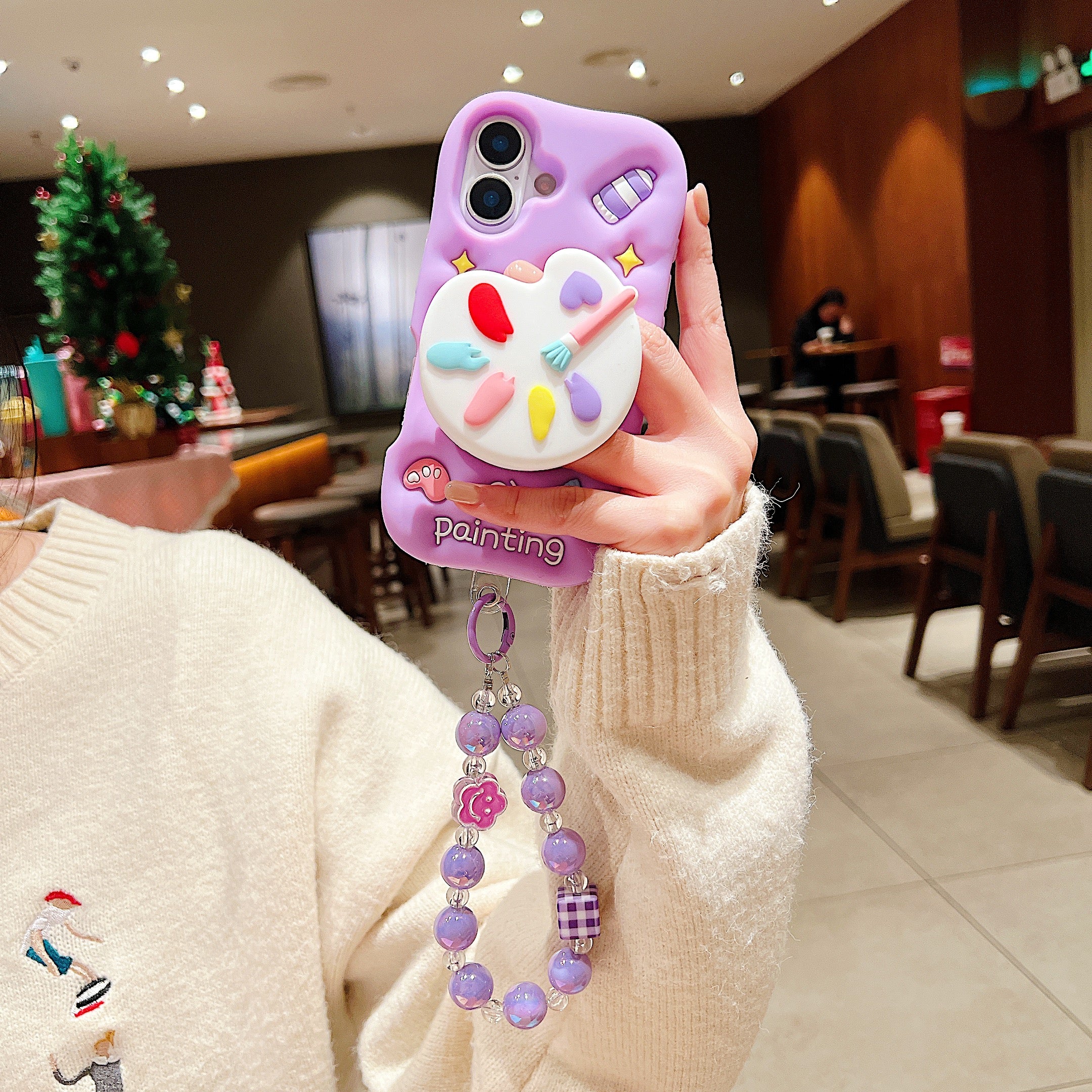 Purple Artist’s Palette 3D Phone Case with Matching Charm Silicone Phone Cases For iPhone