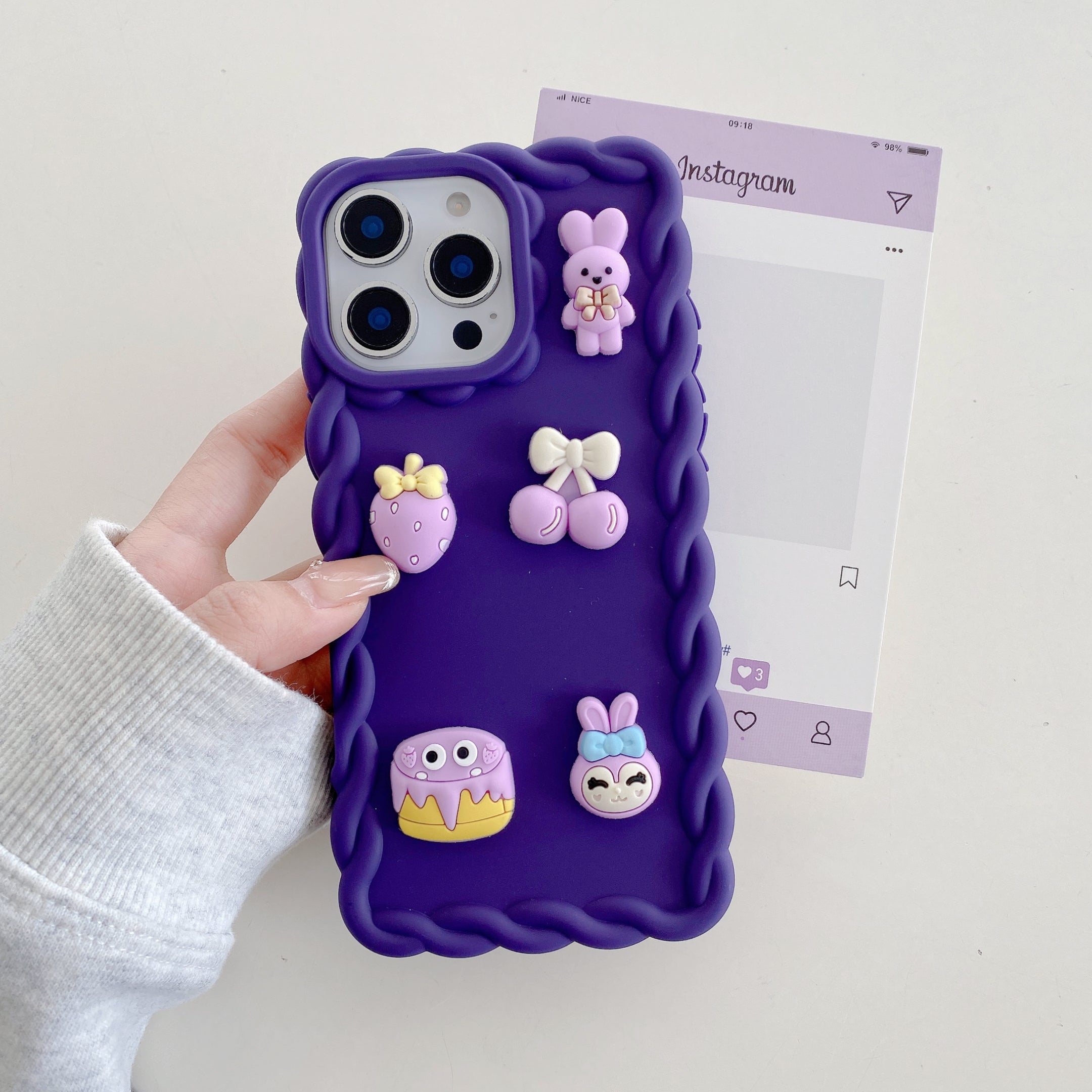Purple Wavy Border With Little Friends Silicone Phone Cases For iPhone