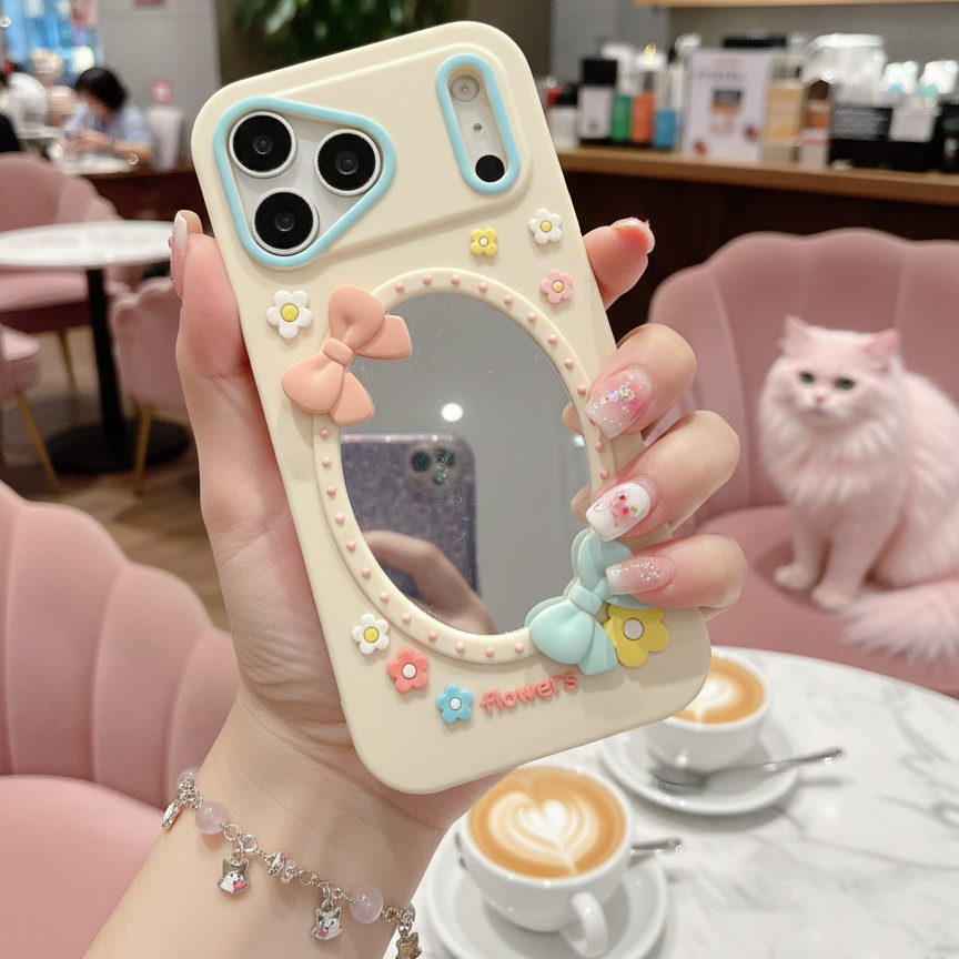 Soft Glam Floral With Pastel Ribbon Silicone Phone Cases For iPhone